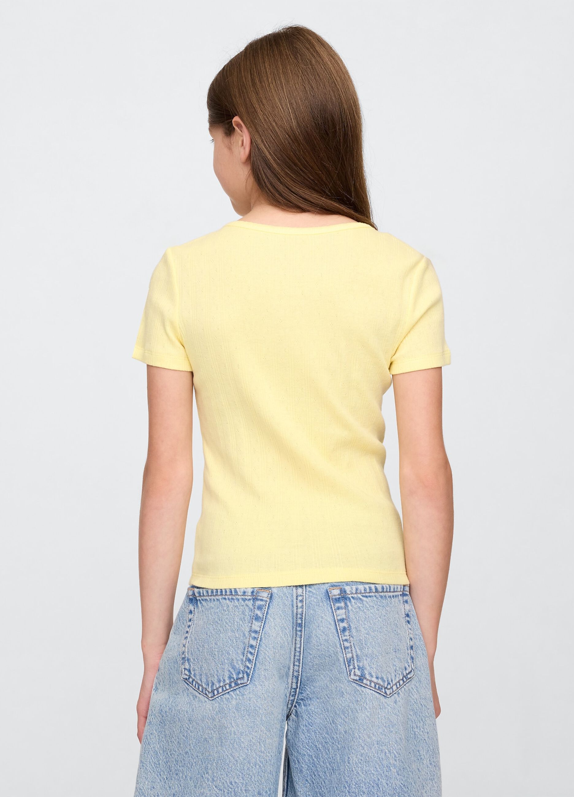T-shirt a coste gialla con taglio aderente_1