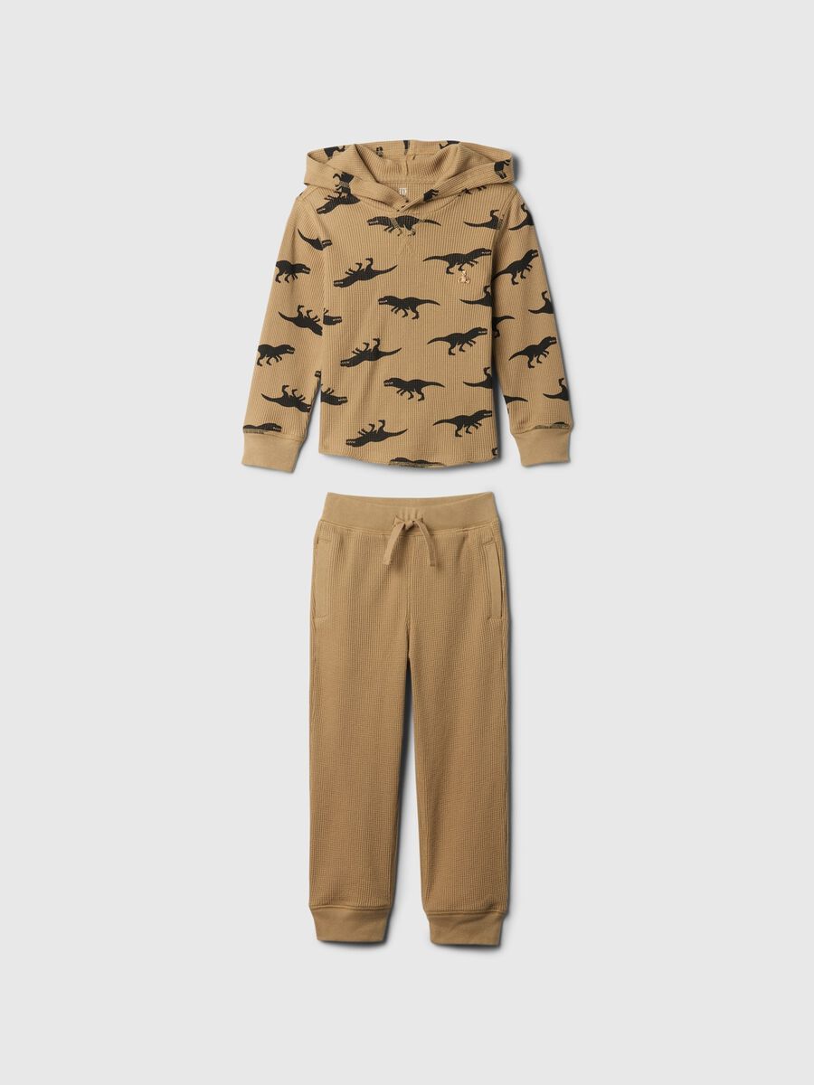 Jogging set con trama waffle e stampa dinosauri Bimbo_0