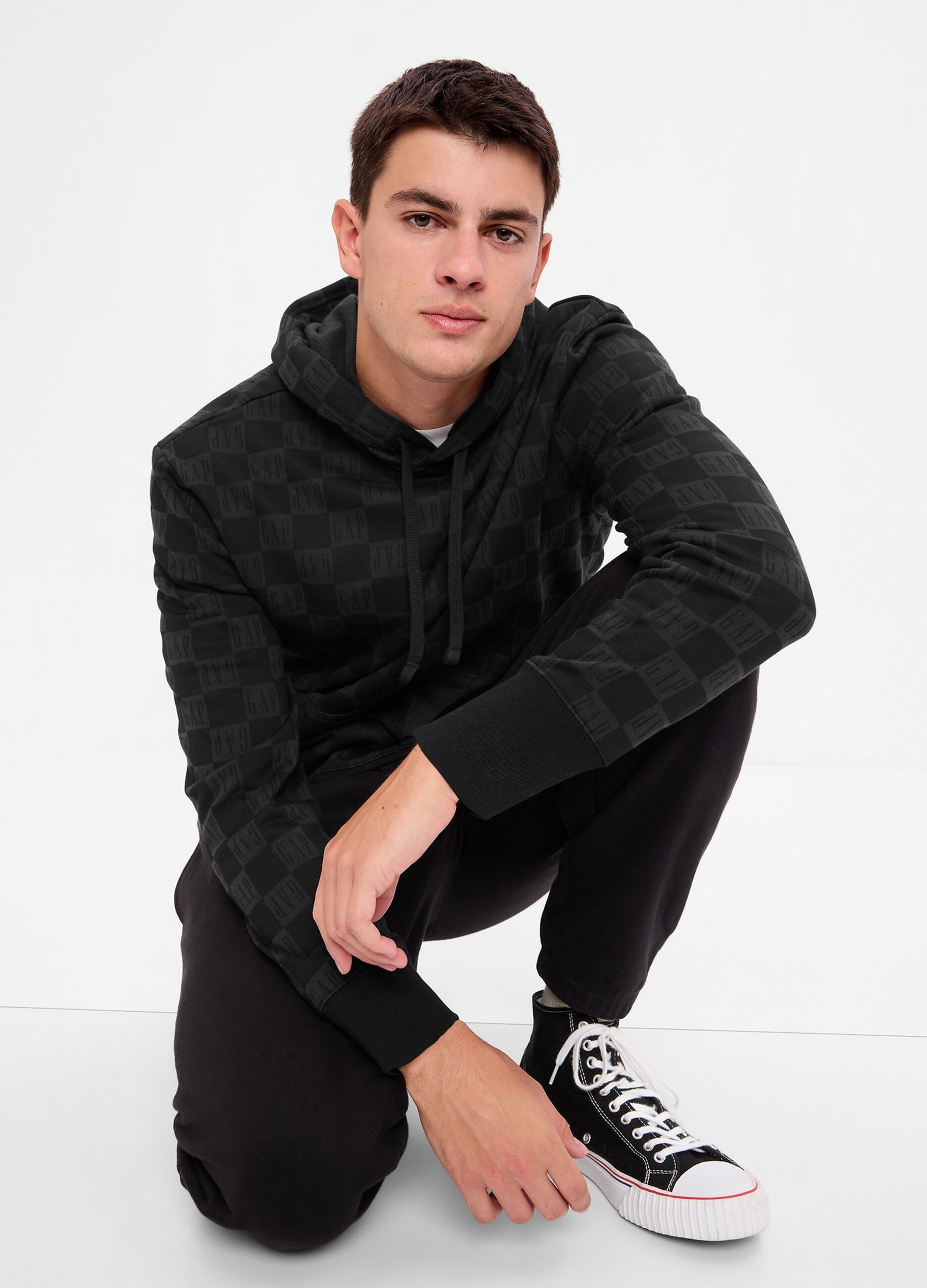Hoodie with check print and logo