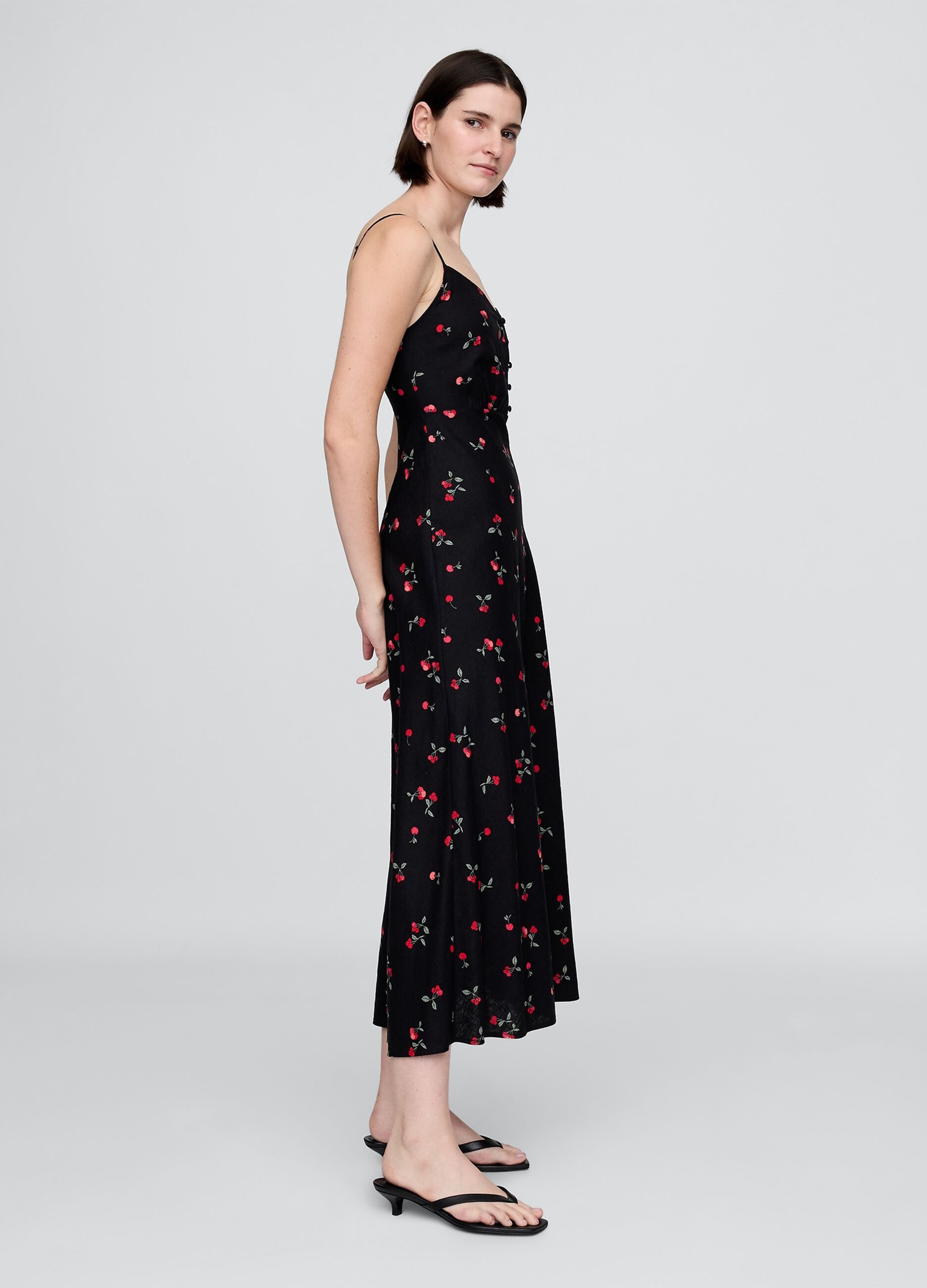 Vestito lungo nero con fantasia floreale_1