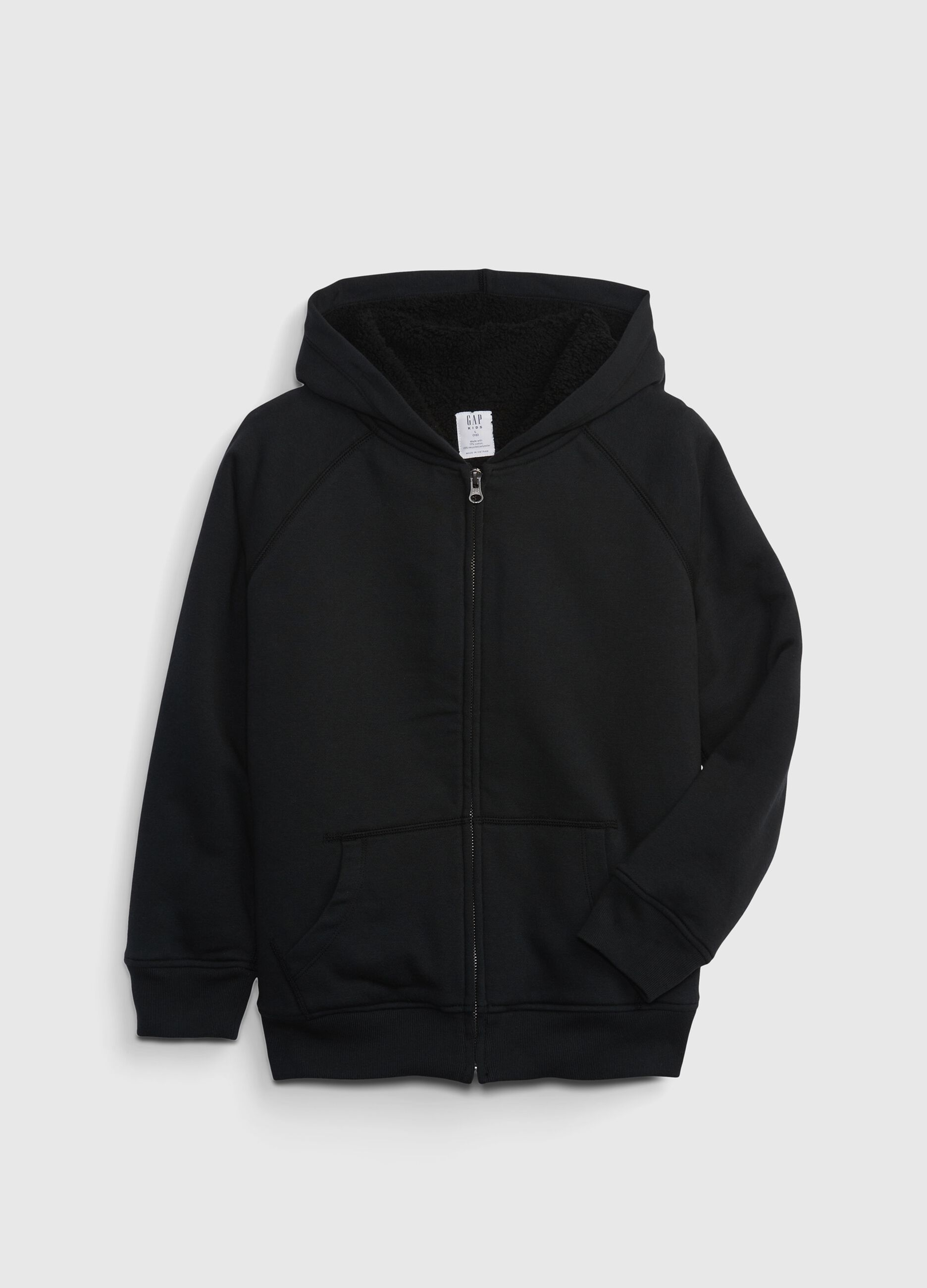 Full-zip with sherpa hood and lining
