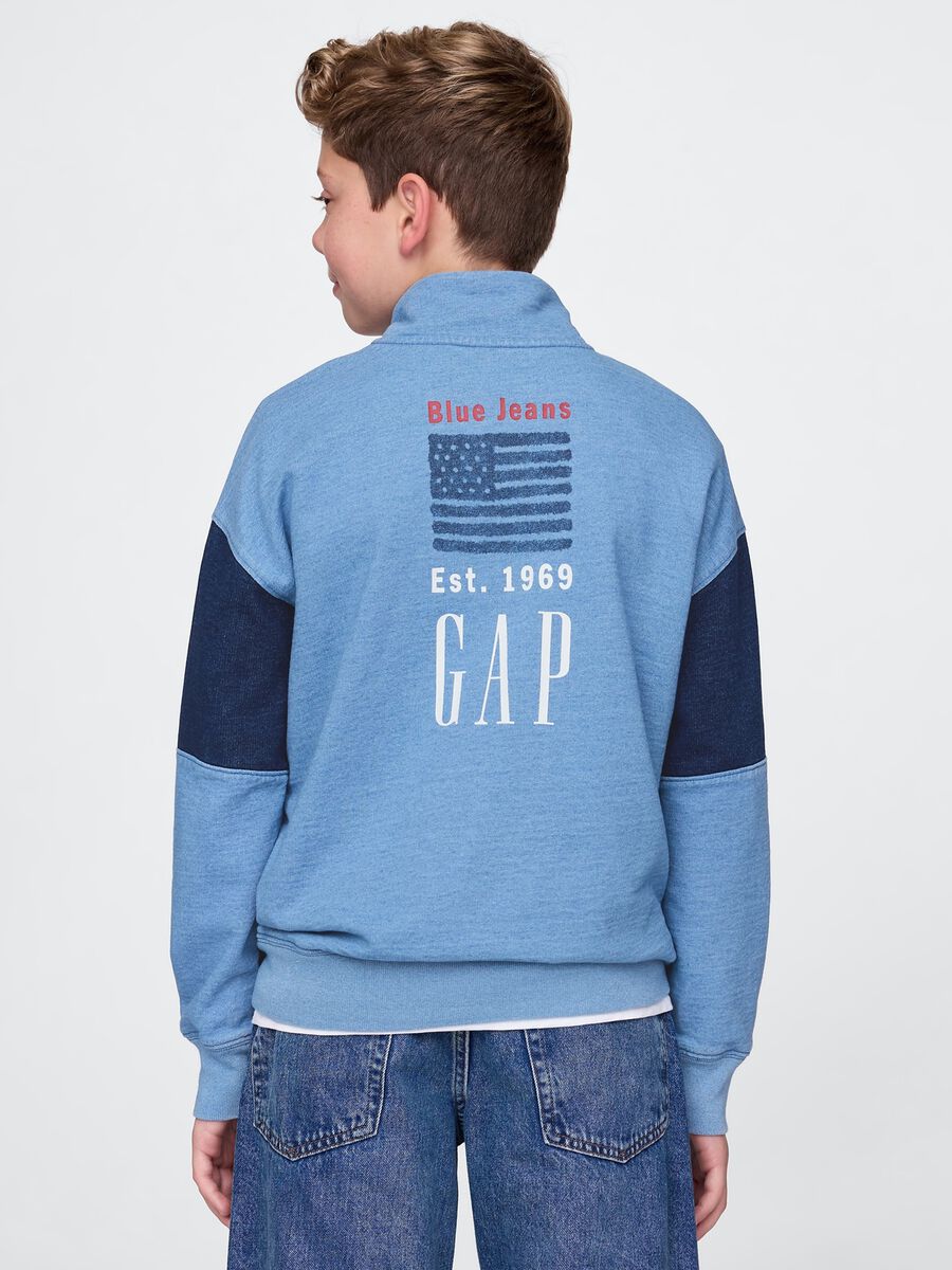 Blue cotton sweatshirt with half zip Boy_2