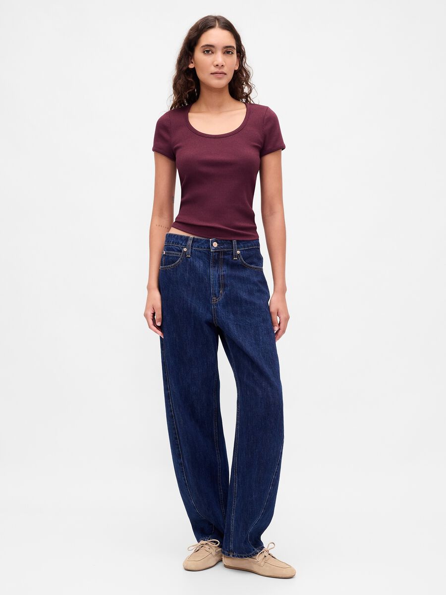 T-shirt viola elasticizzata a maniche corte Donna_2