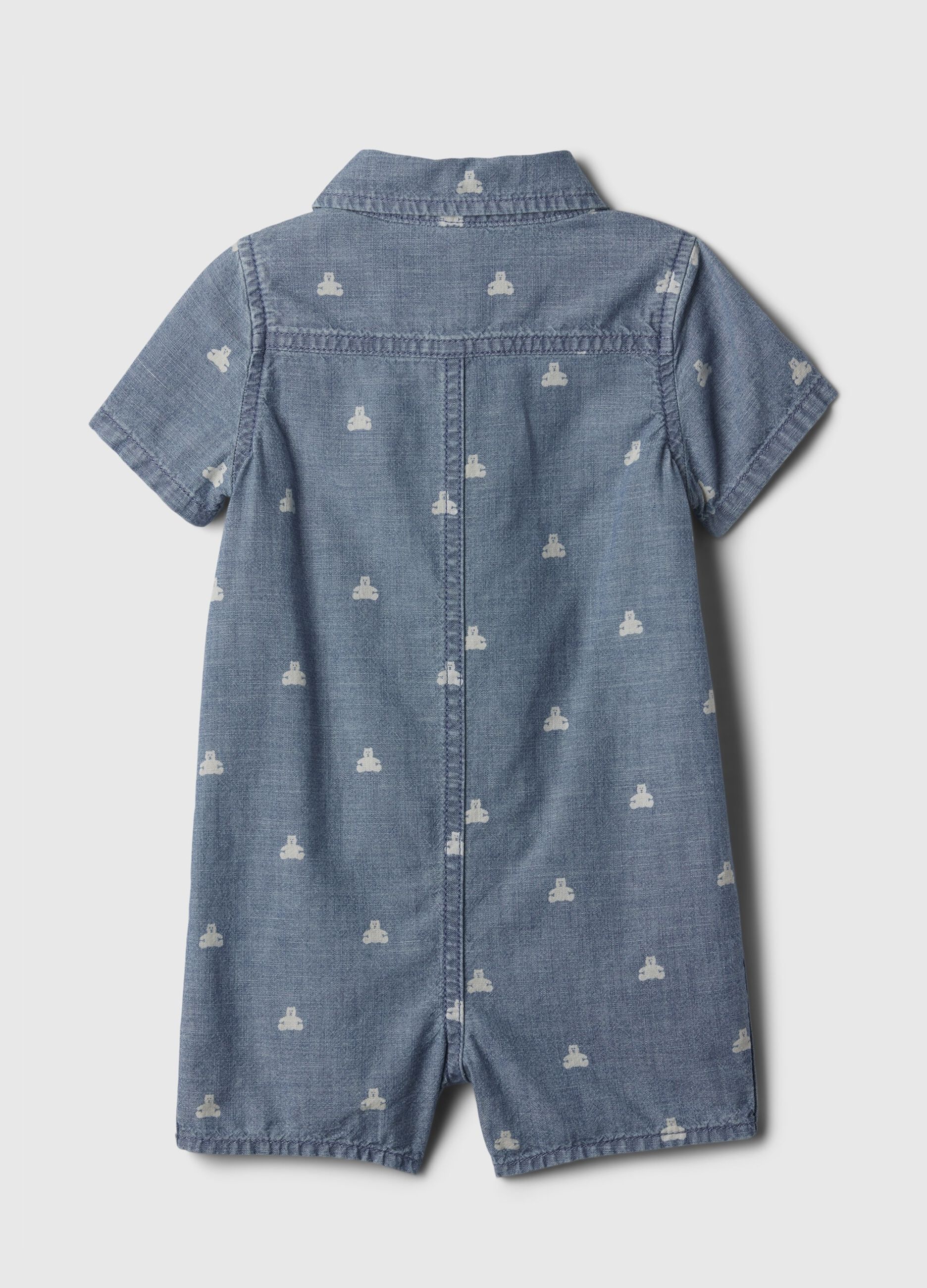 Denim romper suit with teddy bears print_1