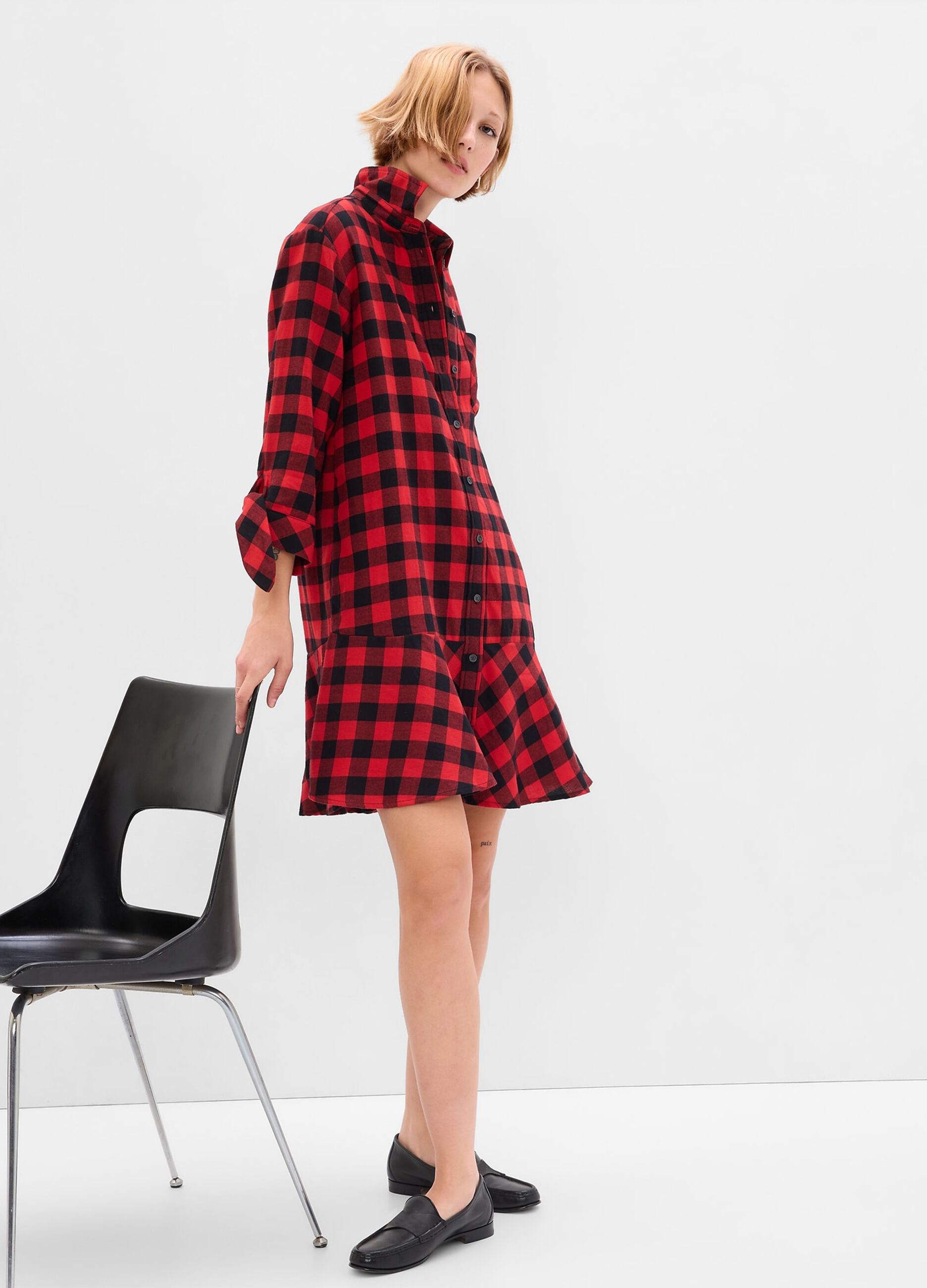 Shirt dress with check pattern