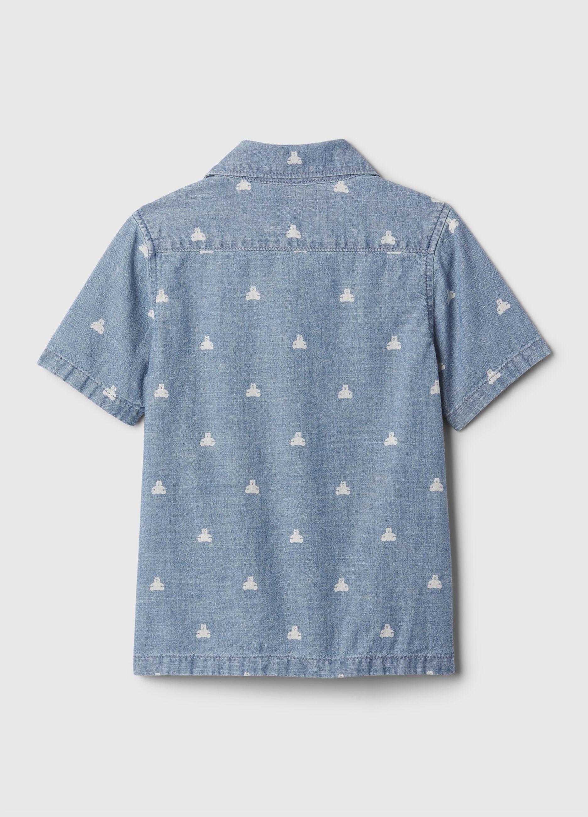 Camicia in denim con tasca e stampa orsetti_1