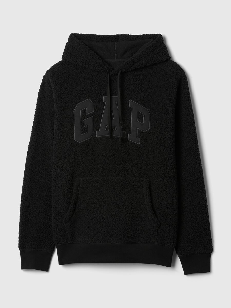 Felpa in pile borg con cappuccio e ricamo logo Uomo_4