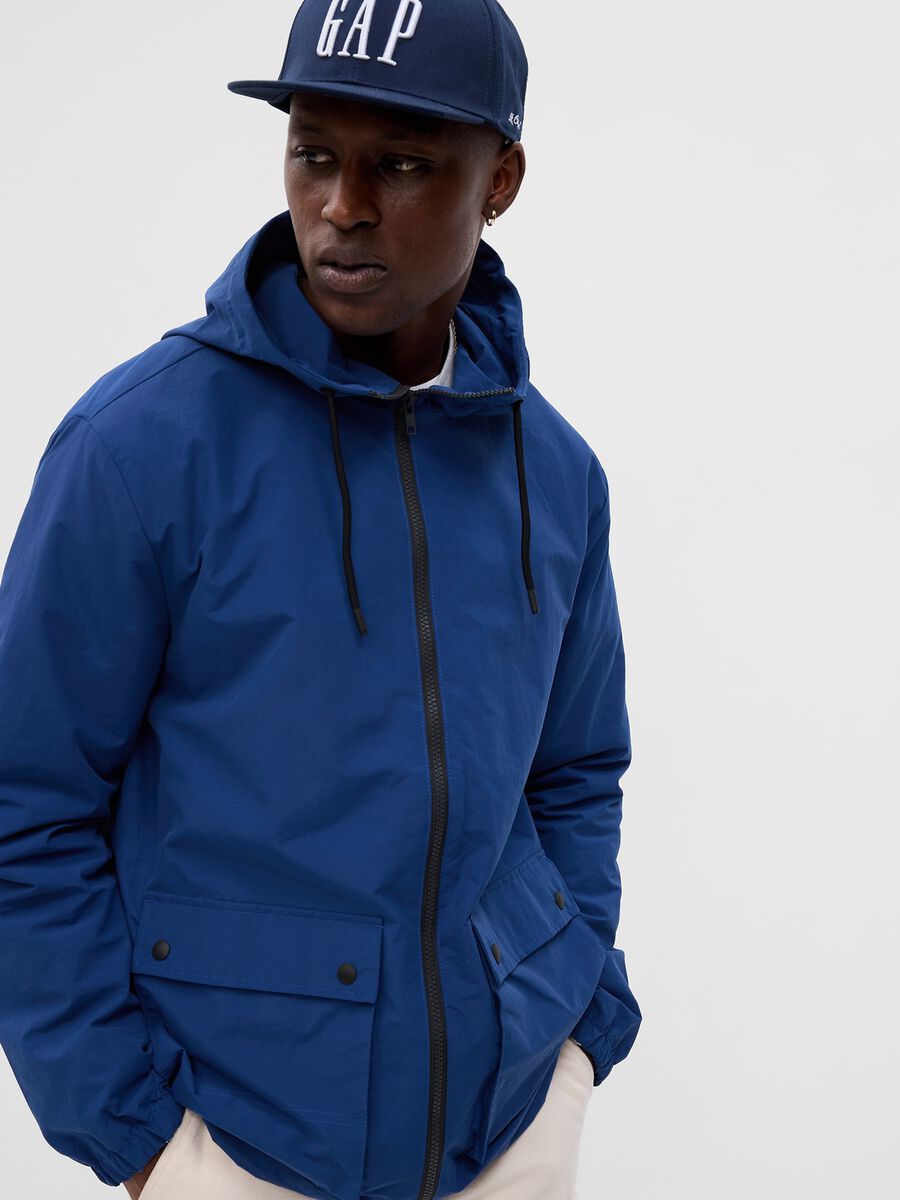 Short jacket in cotton and nylon with hood Man_1