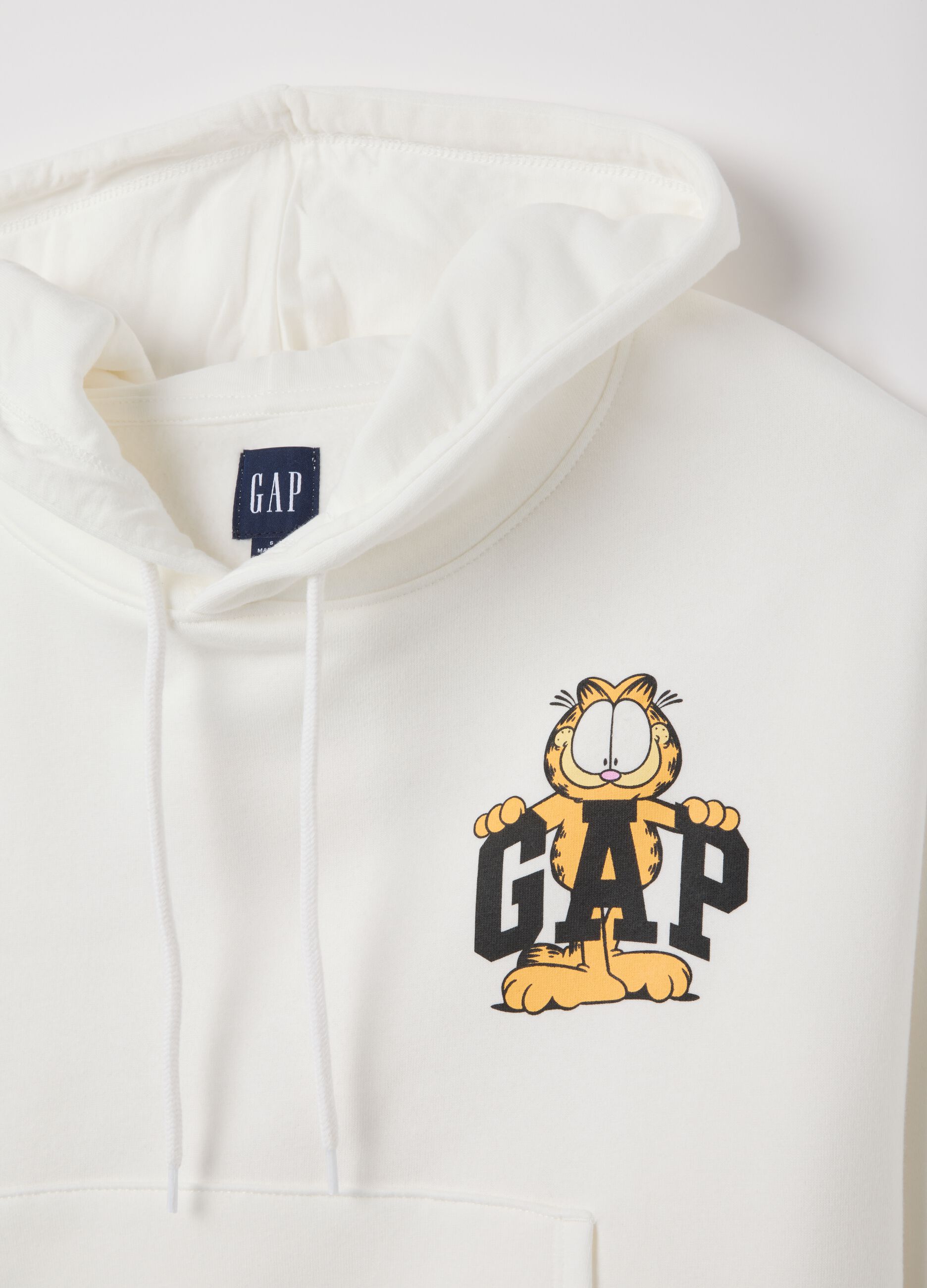 Felpa bianca con cappuccio e stampa Garfield_1