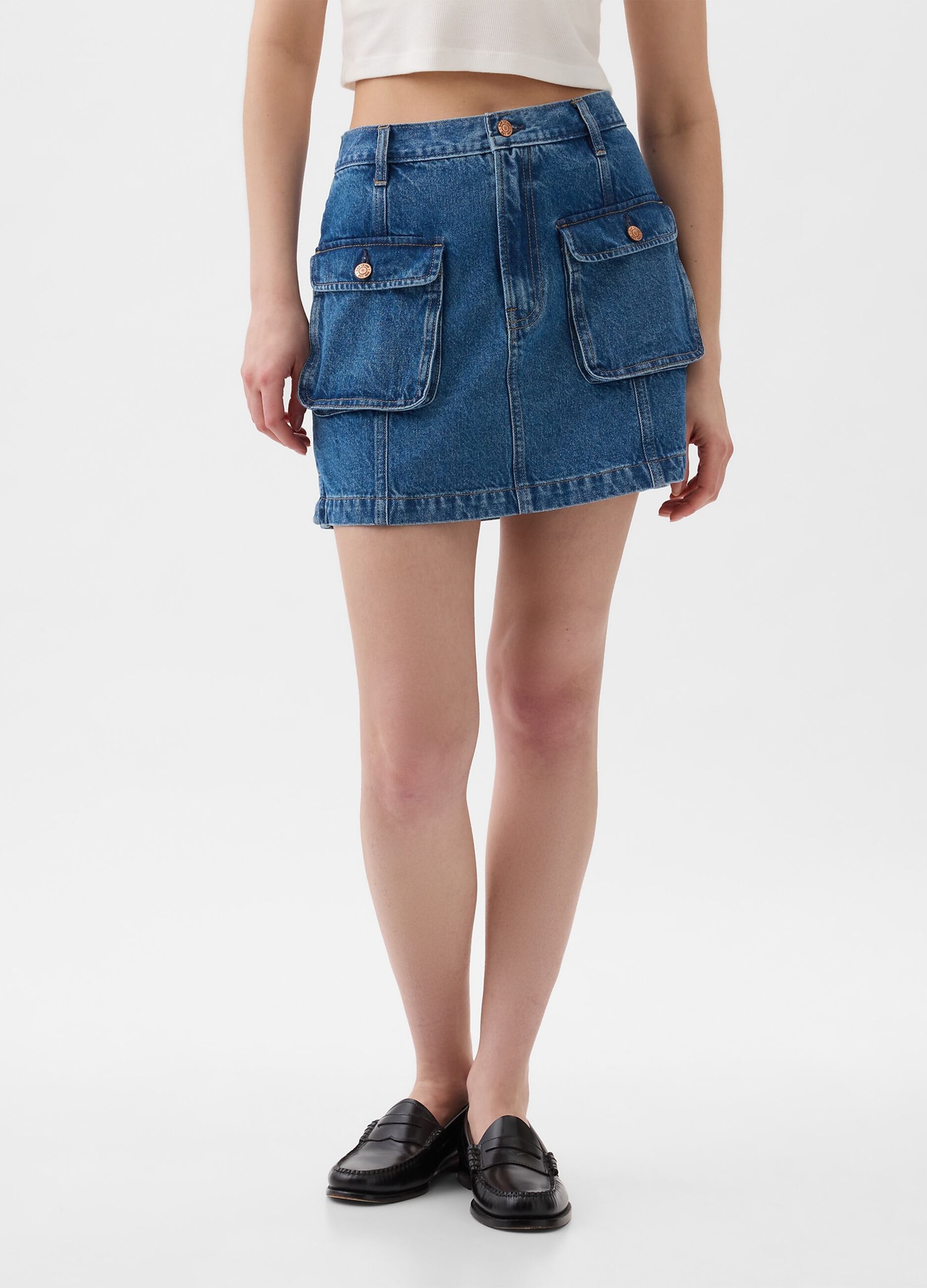 Gonna corta cargo in denim_1