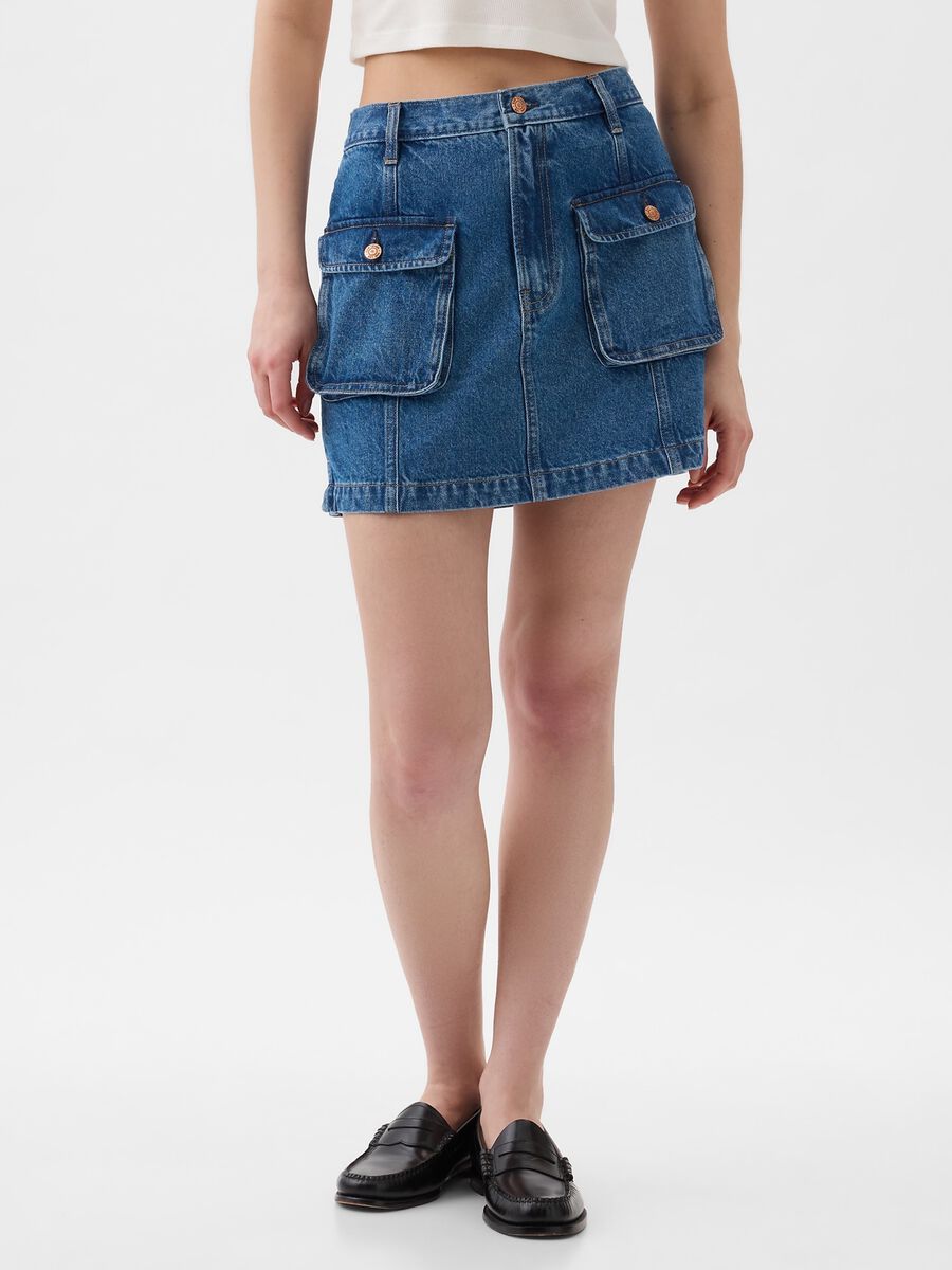 Gonna corta cargo in denim Donna_1