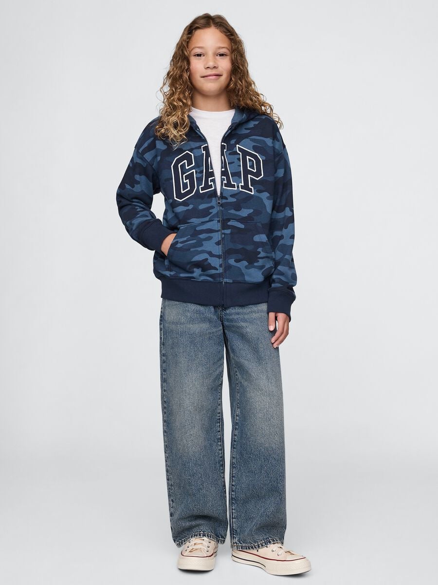 Felpa con logo GAP, cappuccio e zip in misto cotone Bambino_2