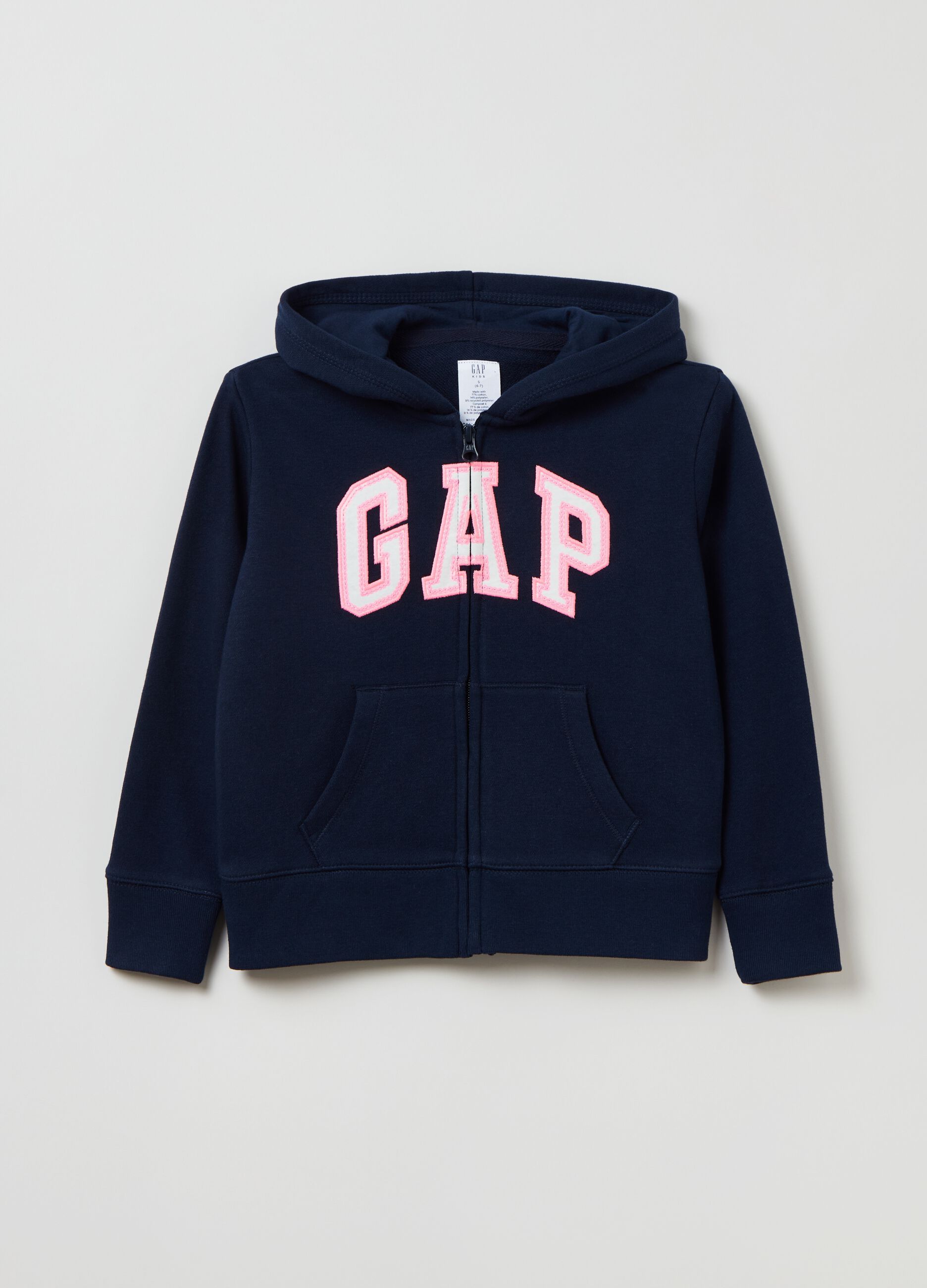 French terry full-zip hoodie with logo patch