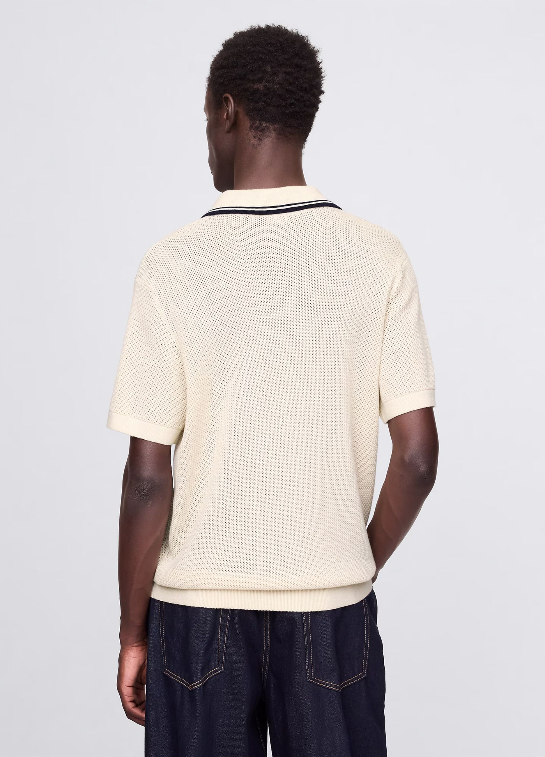 Polo traforata in cotone beige _2