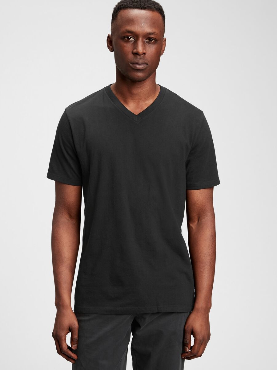 Cotton T-shirt with V neck Man_0