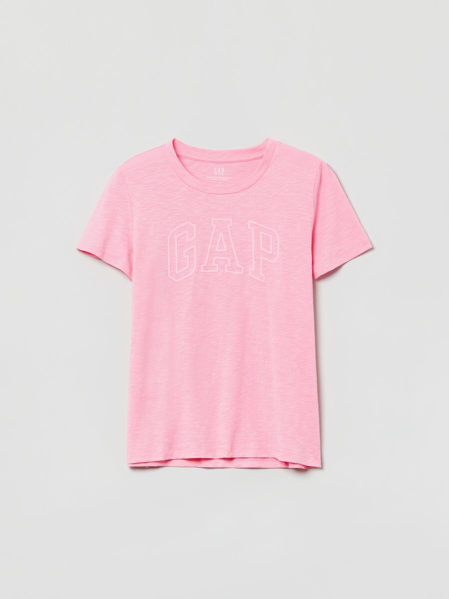 Slub cotton T-shirt with logo print Woman_0