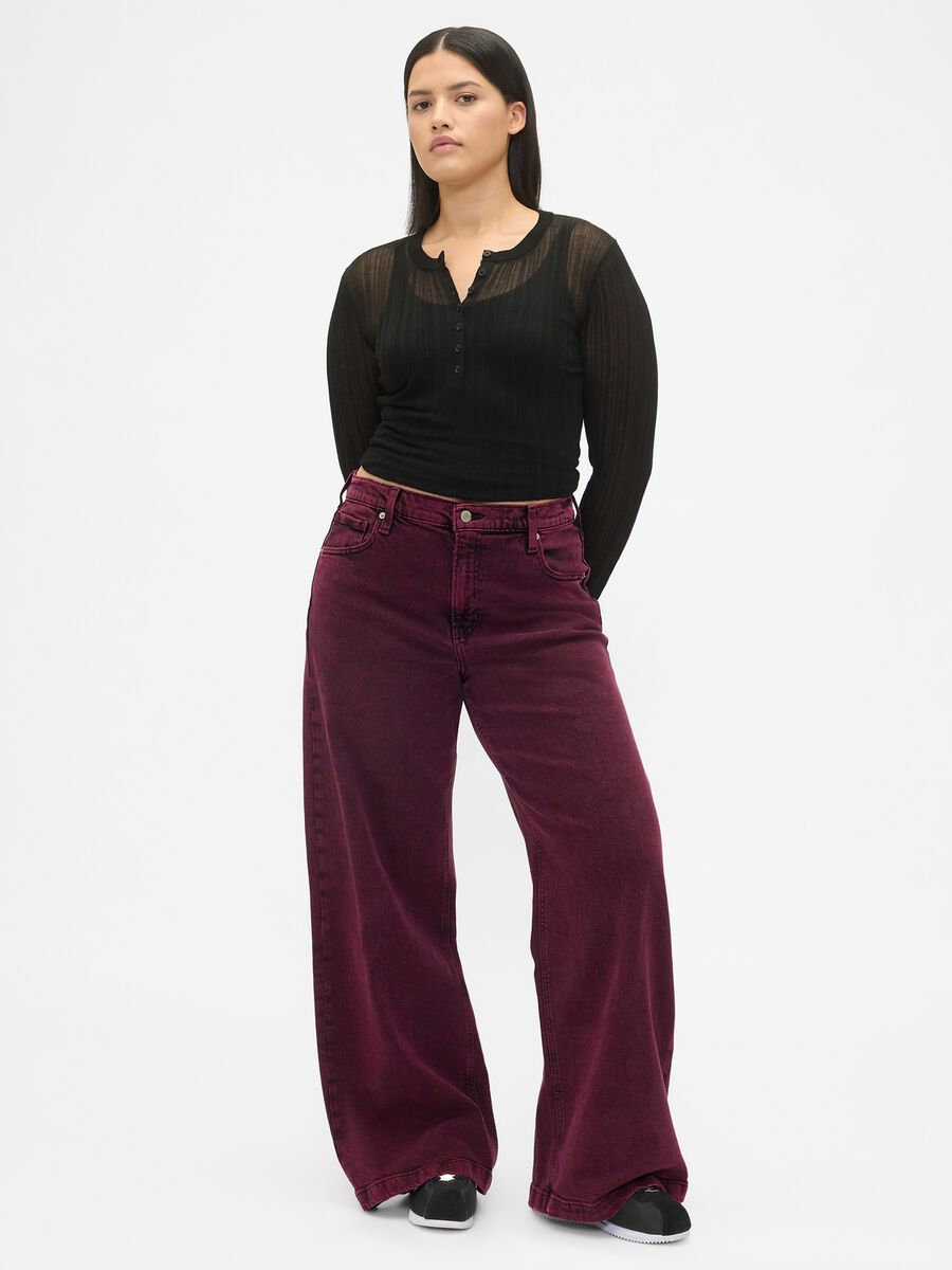 Pantaloni wide leg viola in cotone elasticizzato Donna_6