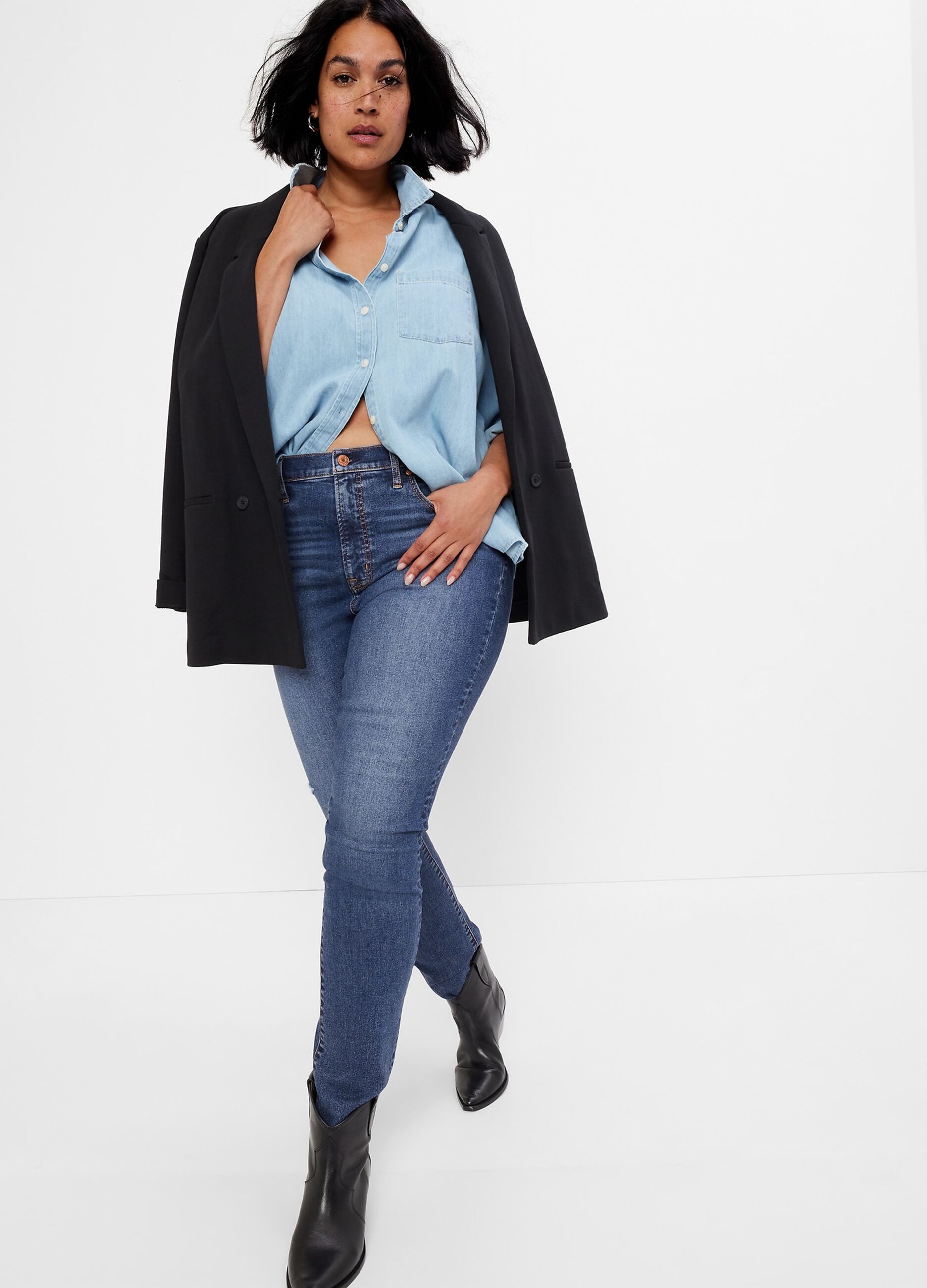 Jeans skinny fit a vita alta con abrasioni