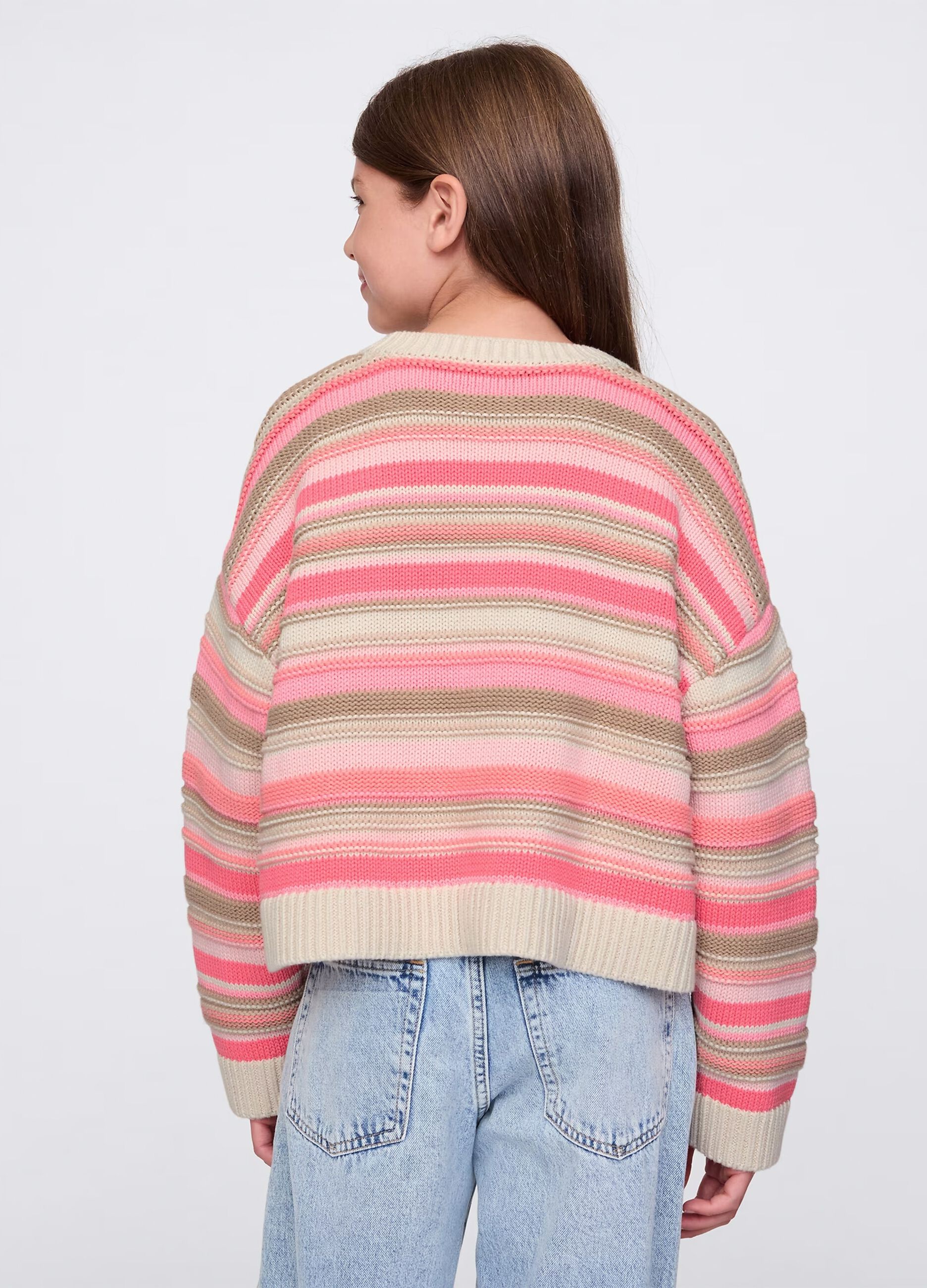 Pullover rosa e beige in cotone a righe_2