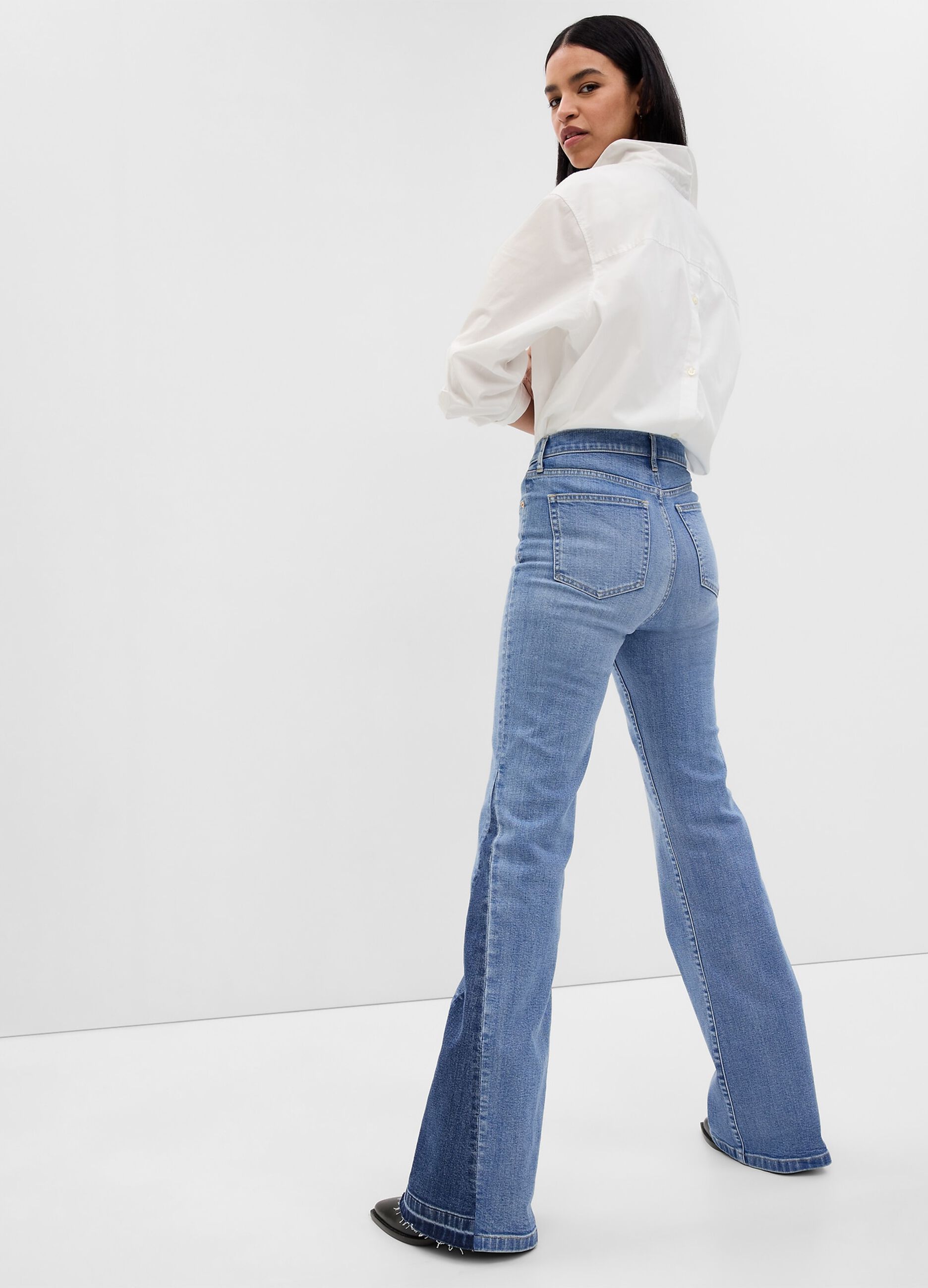 Flare-fit jeans with contrasting inserts_1
