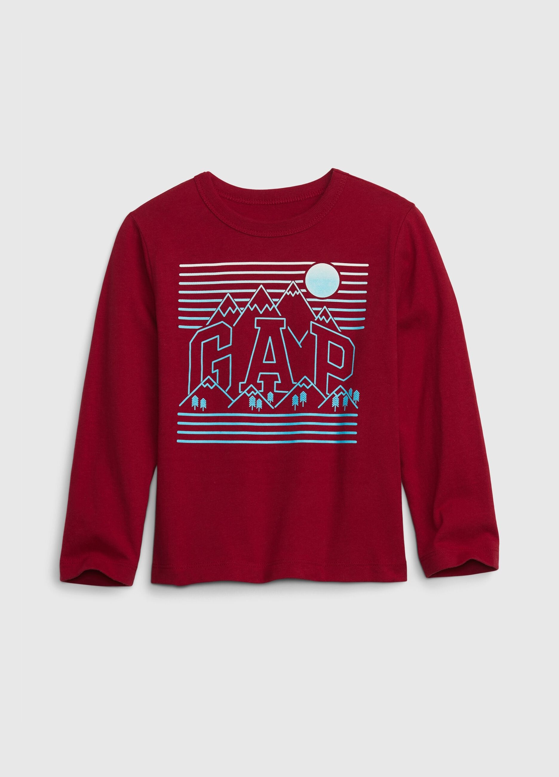 T-shirt with long sleeves and logo and mountain print