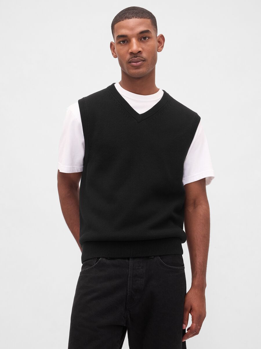 Black pure cotton waistcoat Man_0