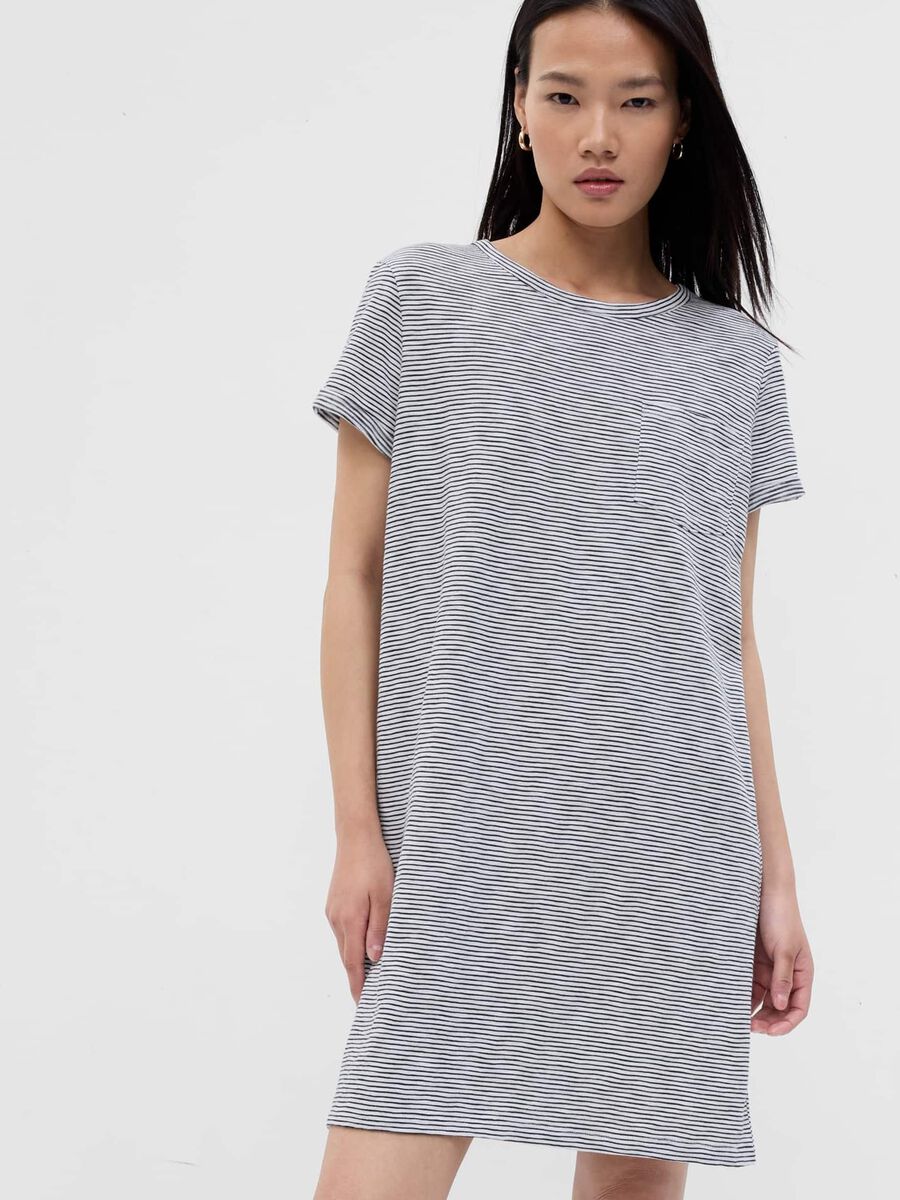 Cotton T-shirt dress with thin stripes Woman_0