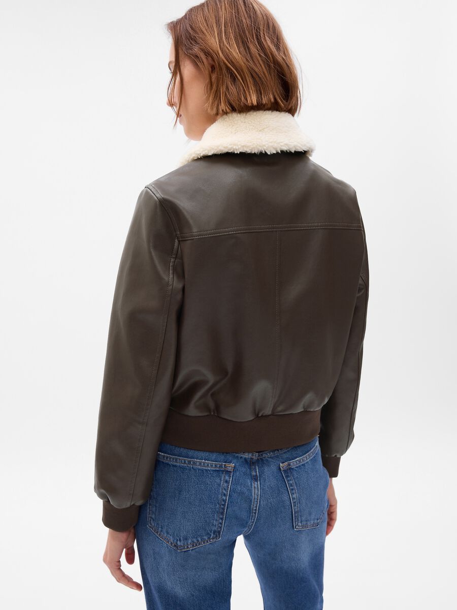 Glossy-effect bomber jacket with sherpa collar Woman_1