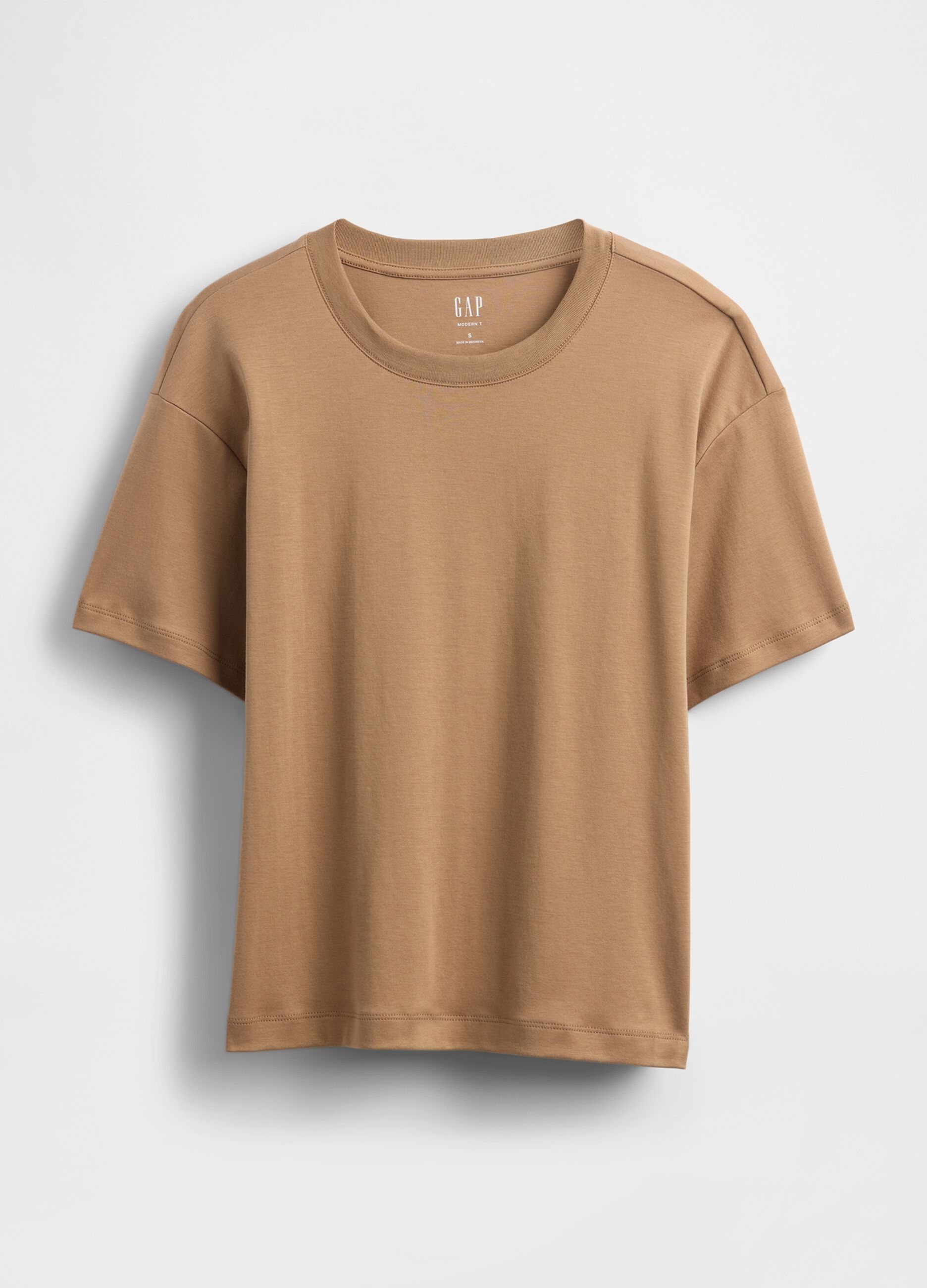 T-shirt marrone a maniche corte in cotone_3