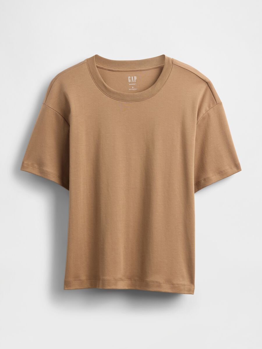 T-shirt marrone a maniche corte in cotone Donna_3