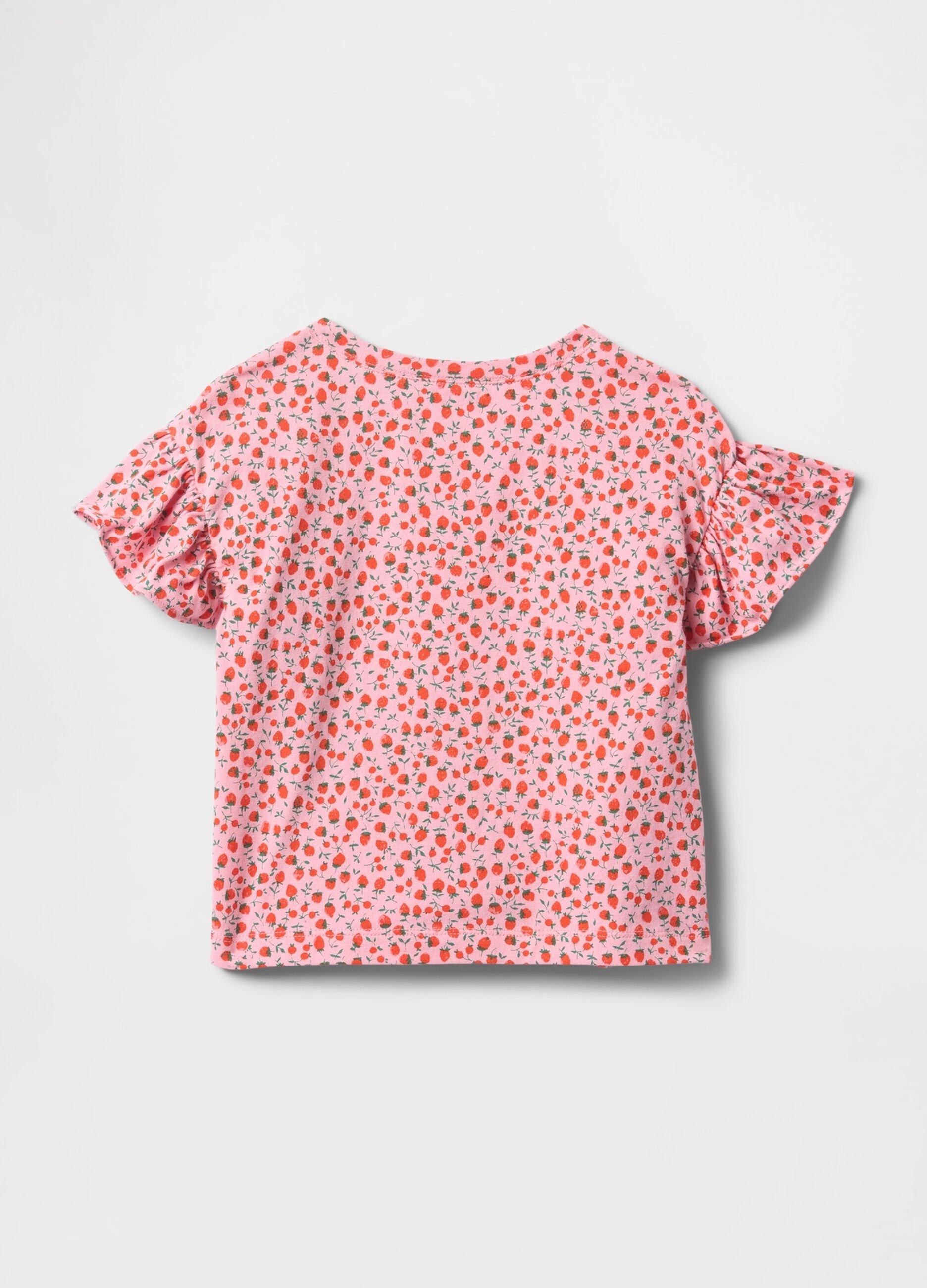 T-shirt a fiori rosa con volant_1