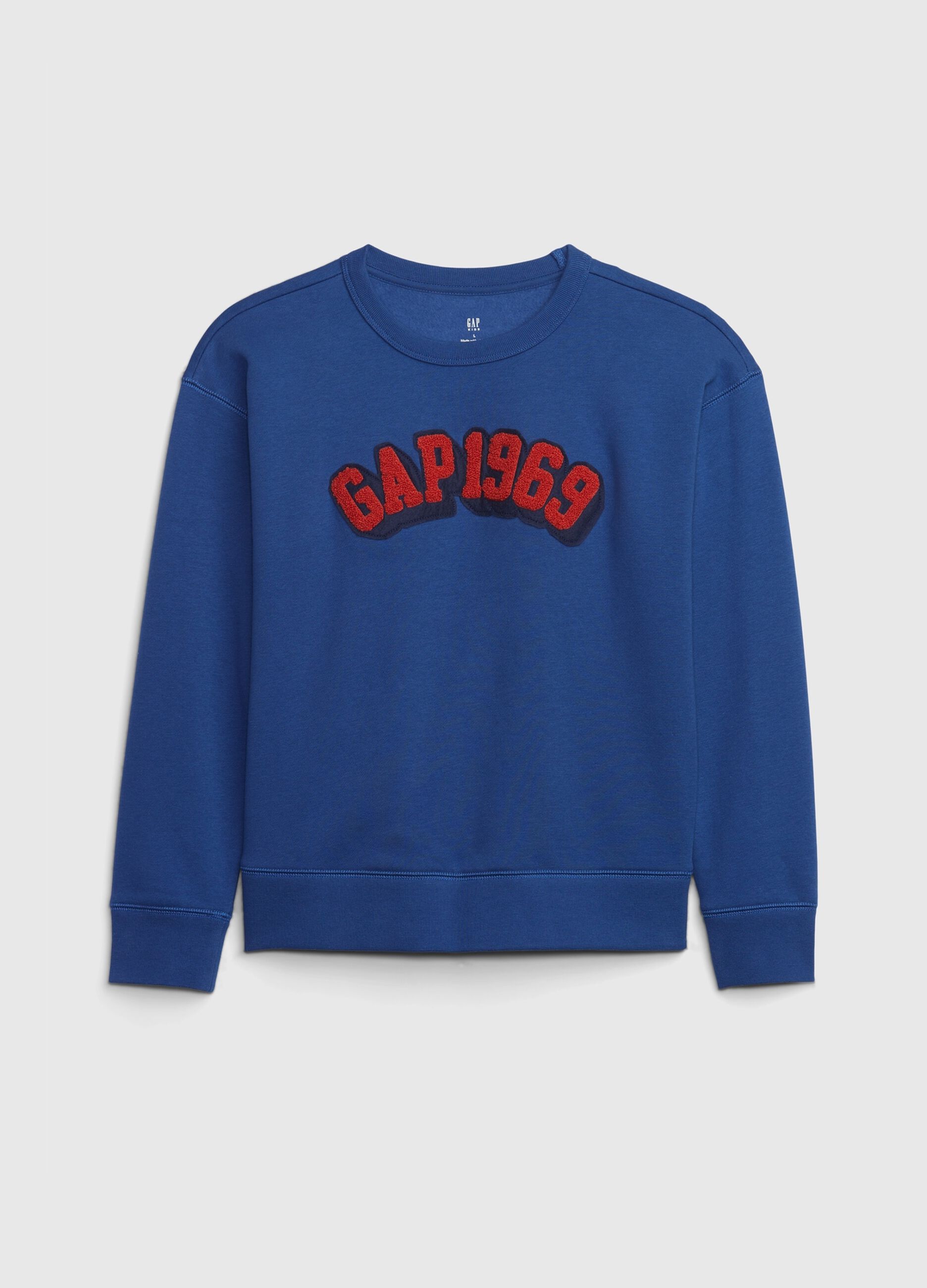 Felpa girocollo con patch logo bouclé