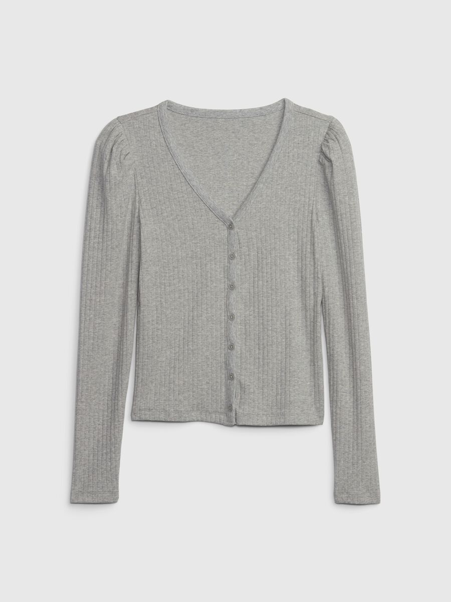 T-shirt a coste con maniche lunghe a sbuffo Donna_3