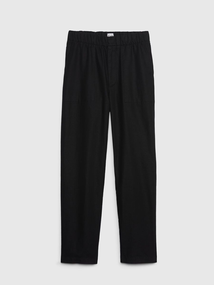Straight-fit trousers in linen and cotton Woman_5