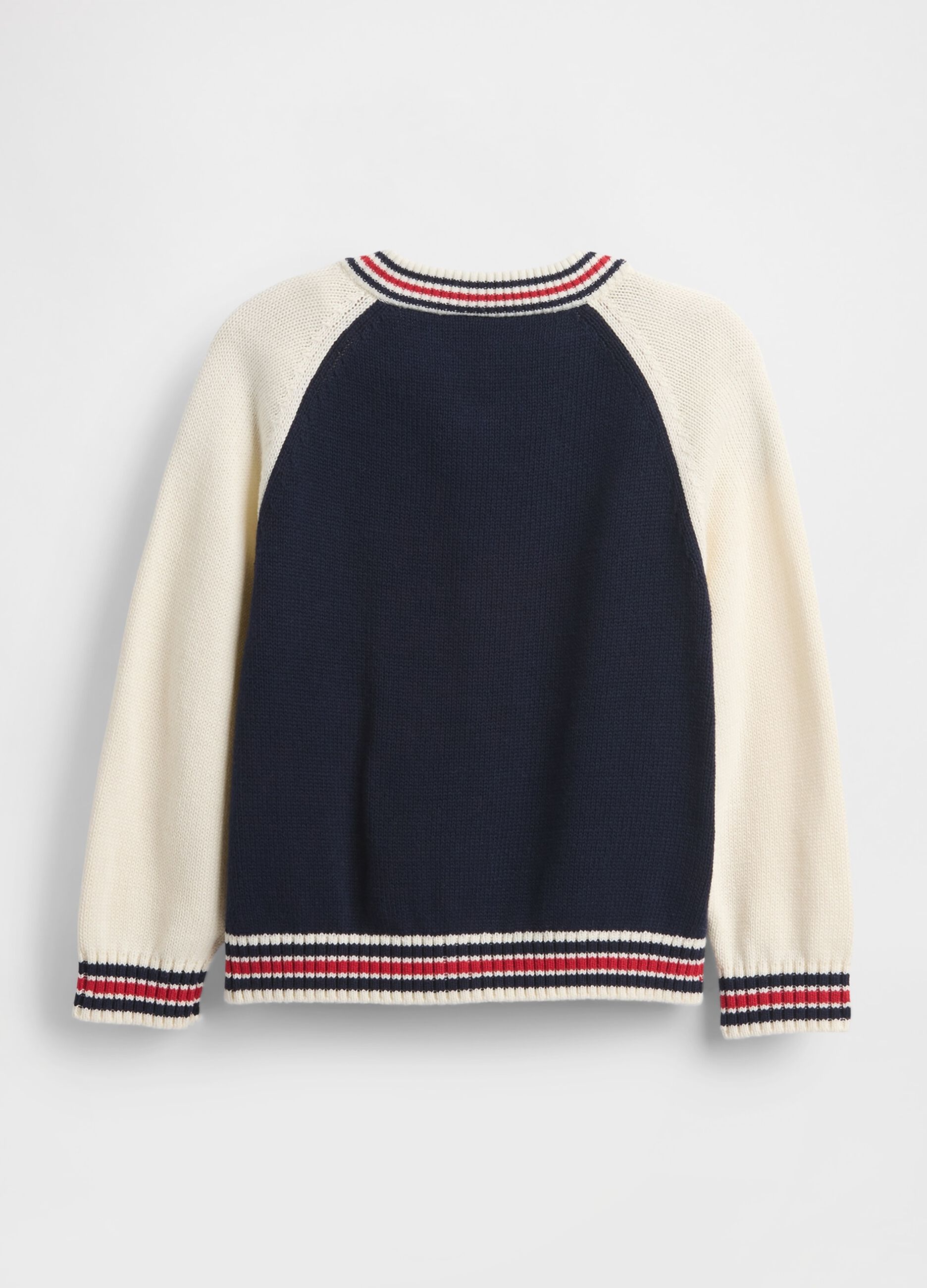 Cardigan blu e bianco in cotone_1