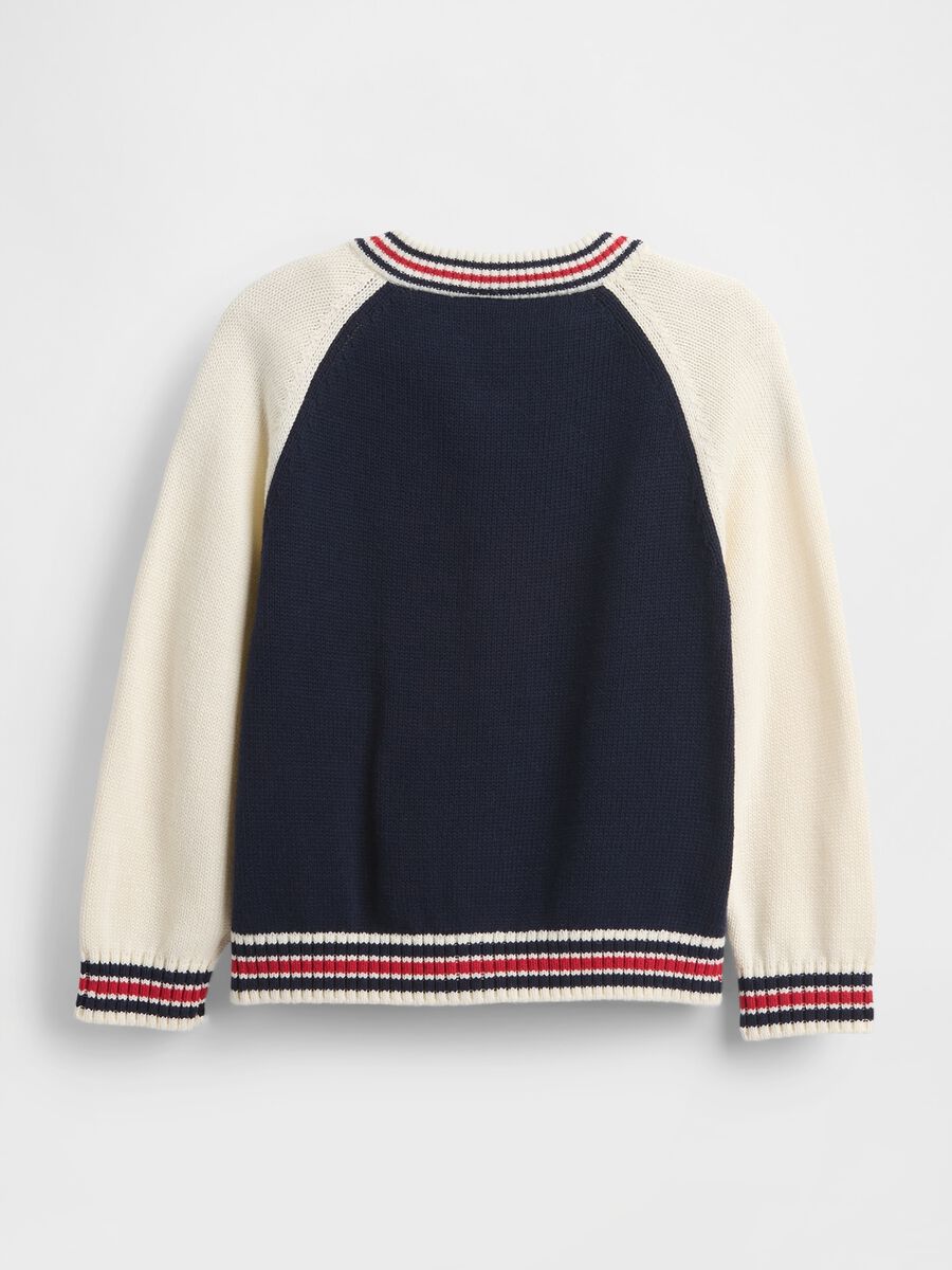 Cardigan blu e bianco in cotone Bambino_1