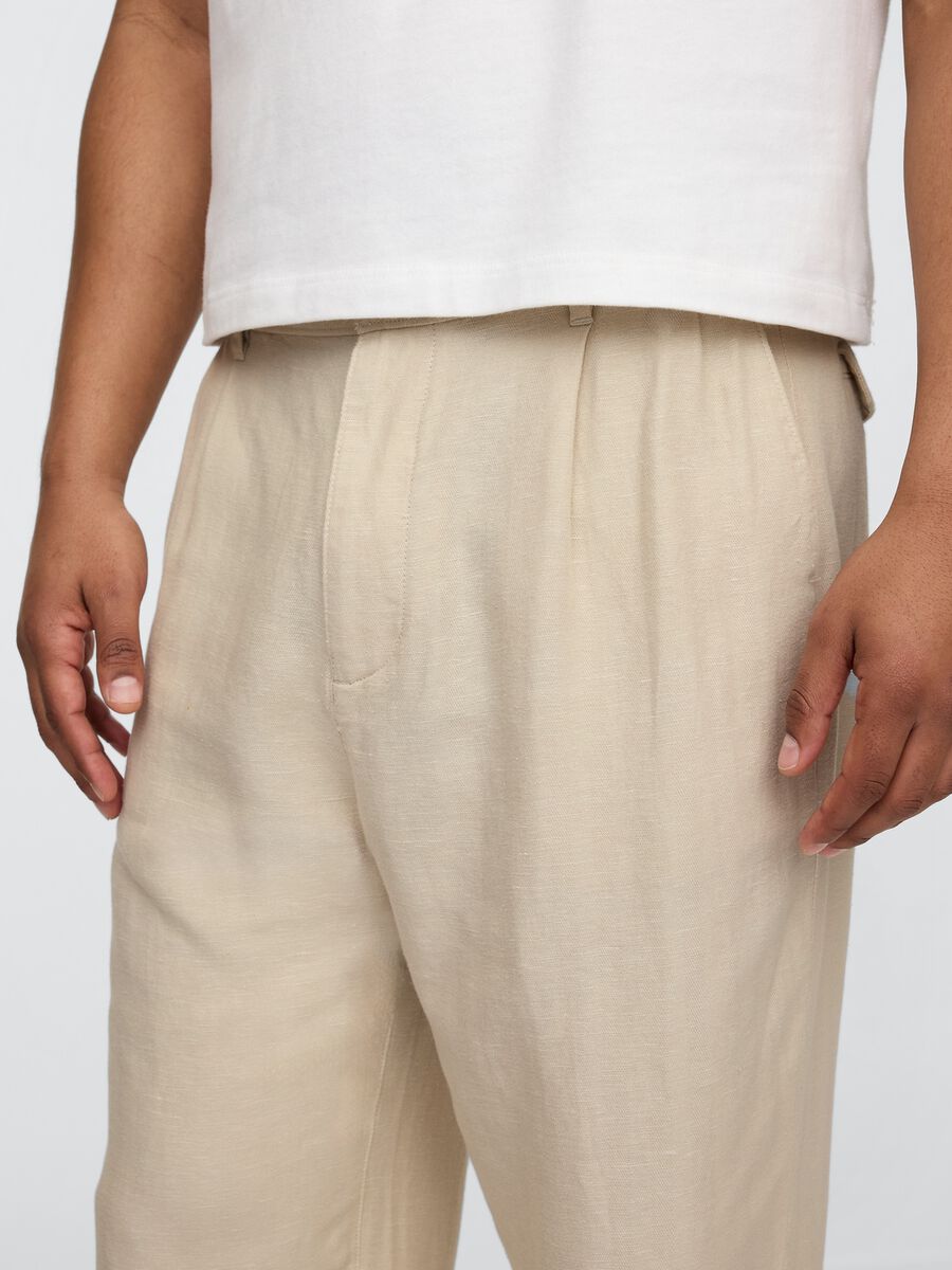 Beige wide leg trousers in linen and cotton Man_3