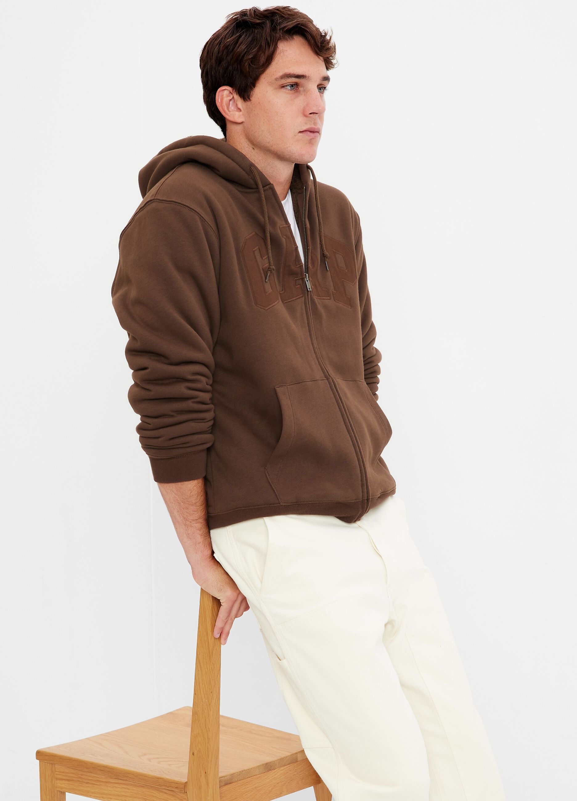 Full-zip hoodie with sherpa lining and logo embroidery