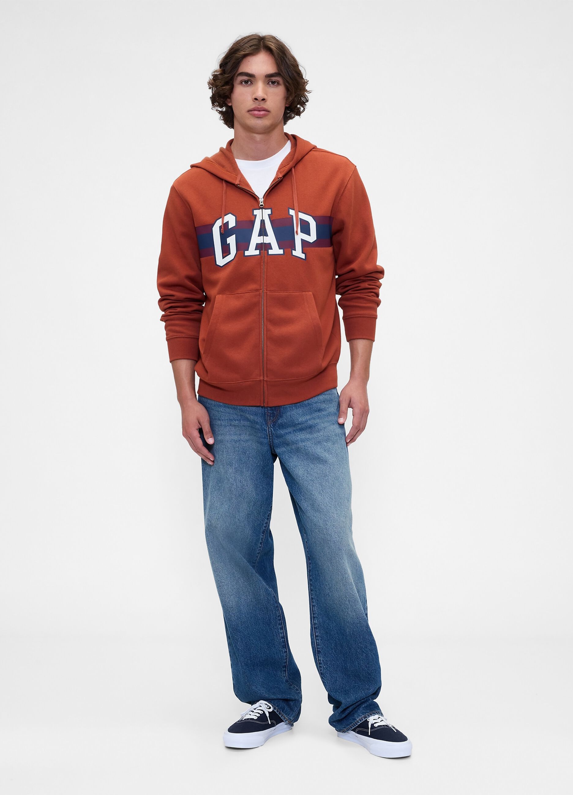 Felpa arancione con cappuccio e zip_1