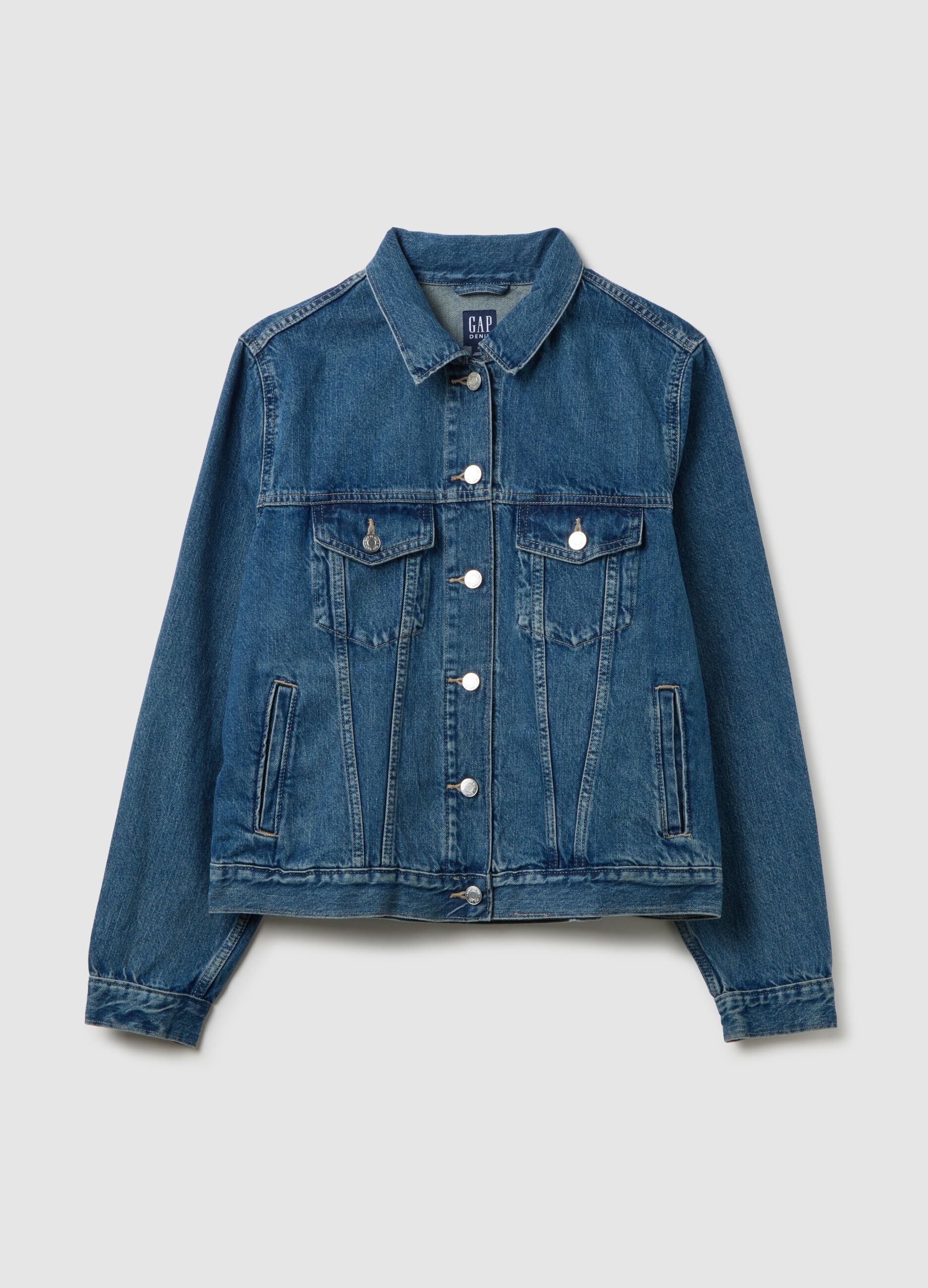 Giacca corta in denim acid wash