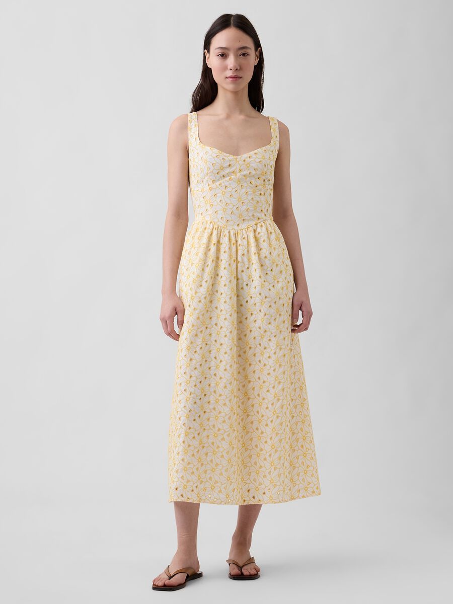 Abito midi in puro cotone con stampa floreale Donna_0