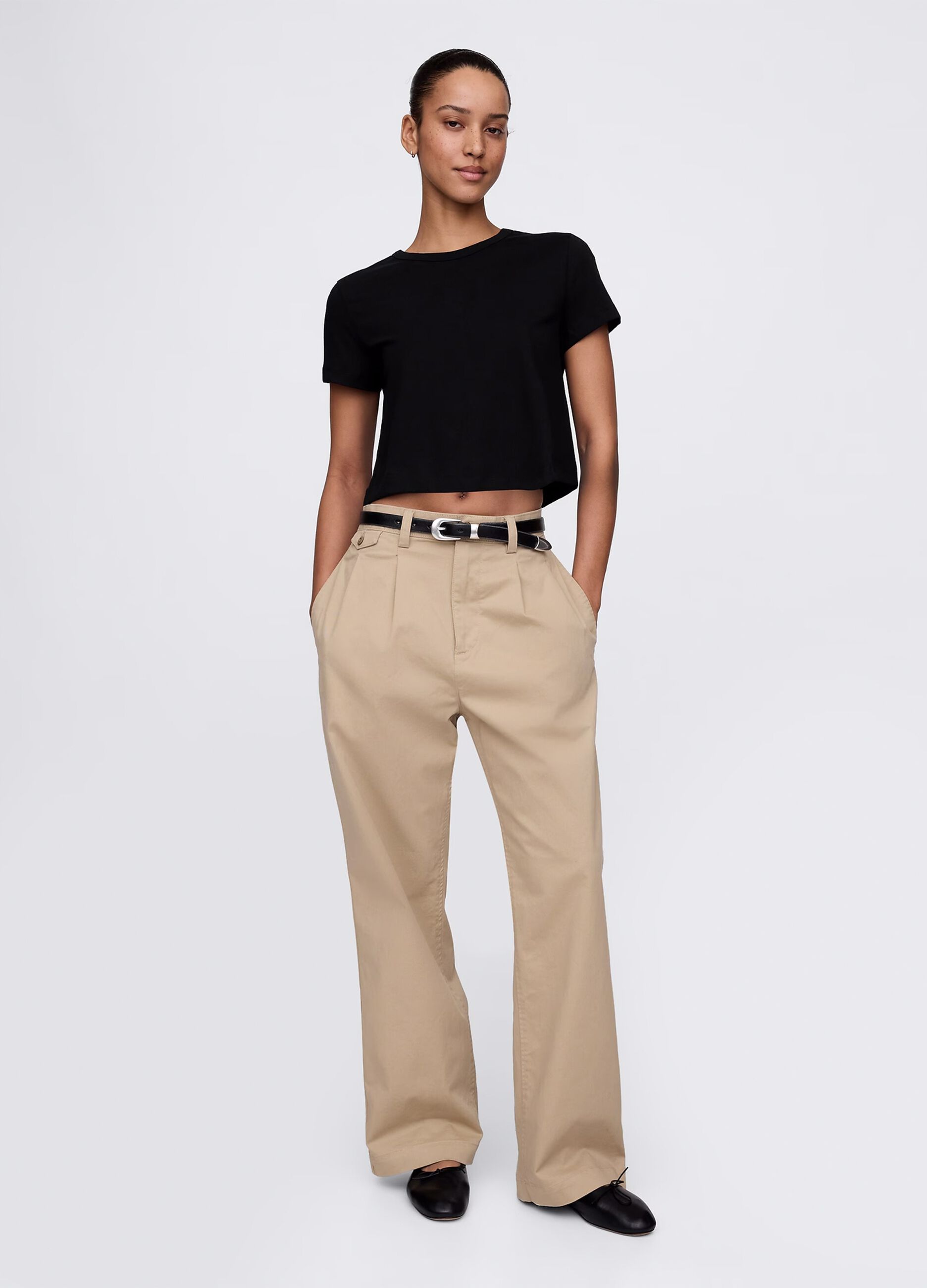 Black cropped T-shirt in cotton_1