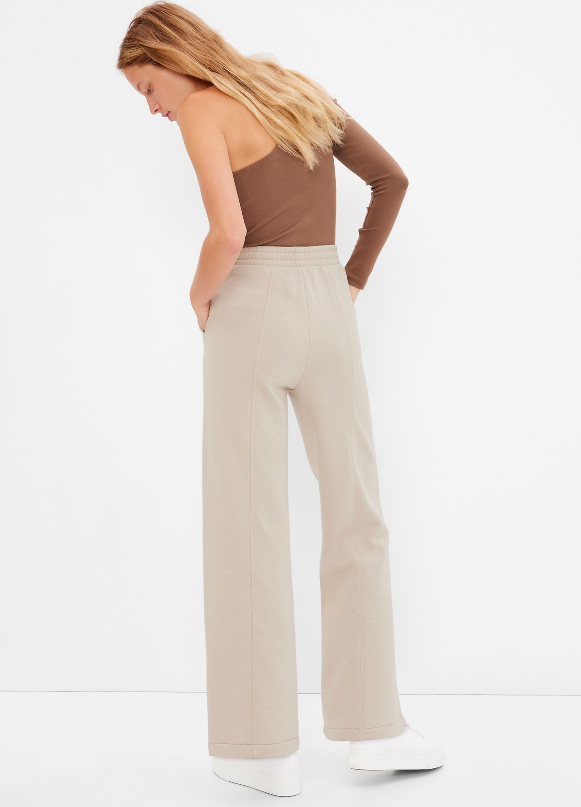 Joggers wide leg in felpa con stampa_1