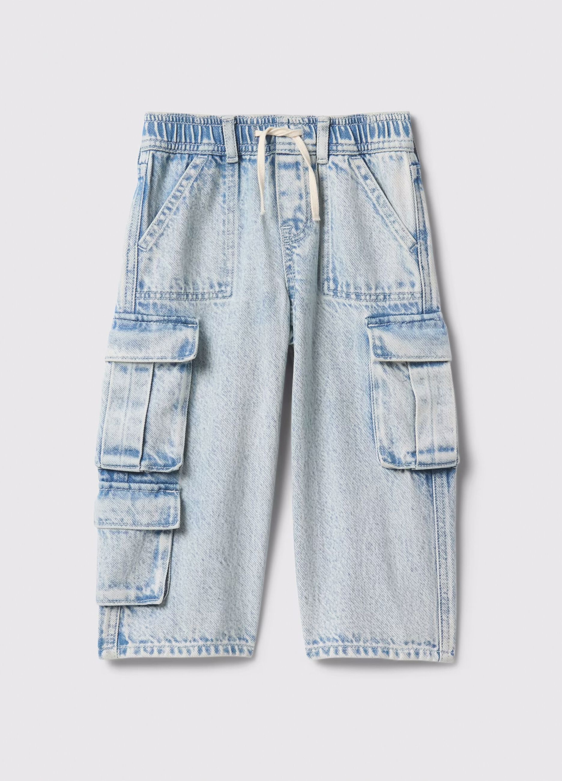 Joggers denim cargo con coulisse