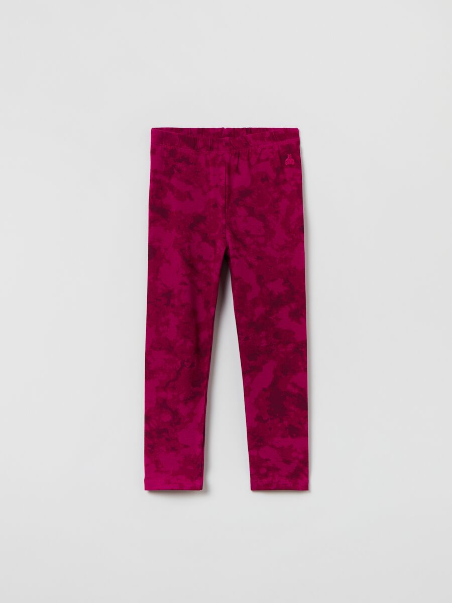 Leggings con stampa Tie Dye e ricamo orsetto Bimba_0