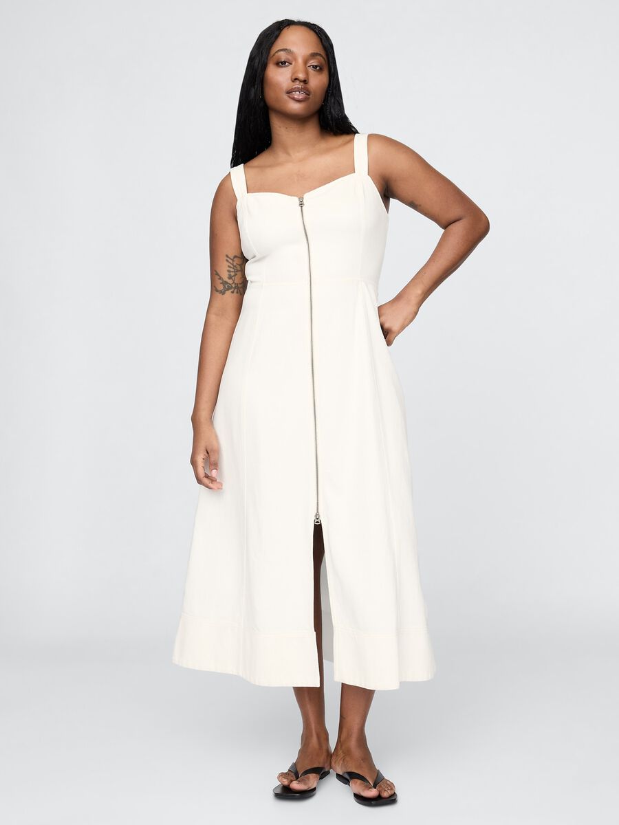 Abito lungo bianco con zip frontale Donna_4