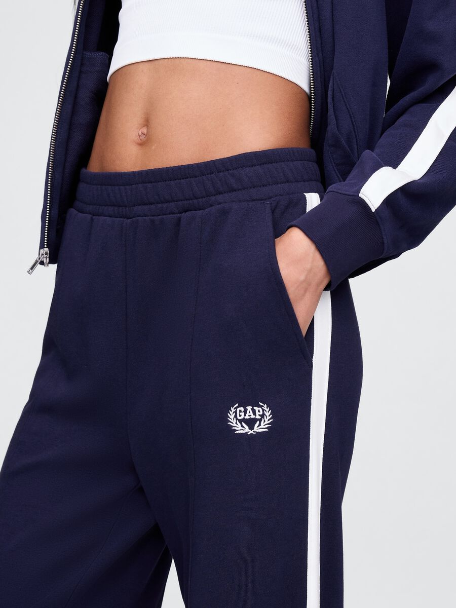 Pantaloni blu navy sportivi in misto cotone e tessuto Donna_2