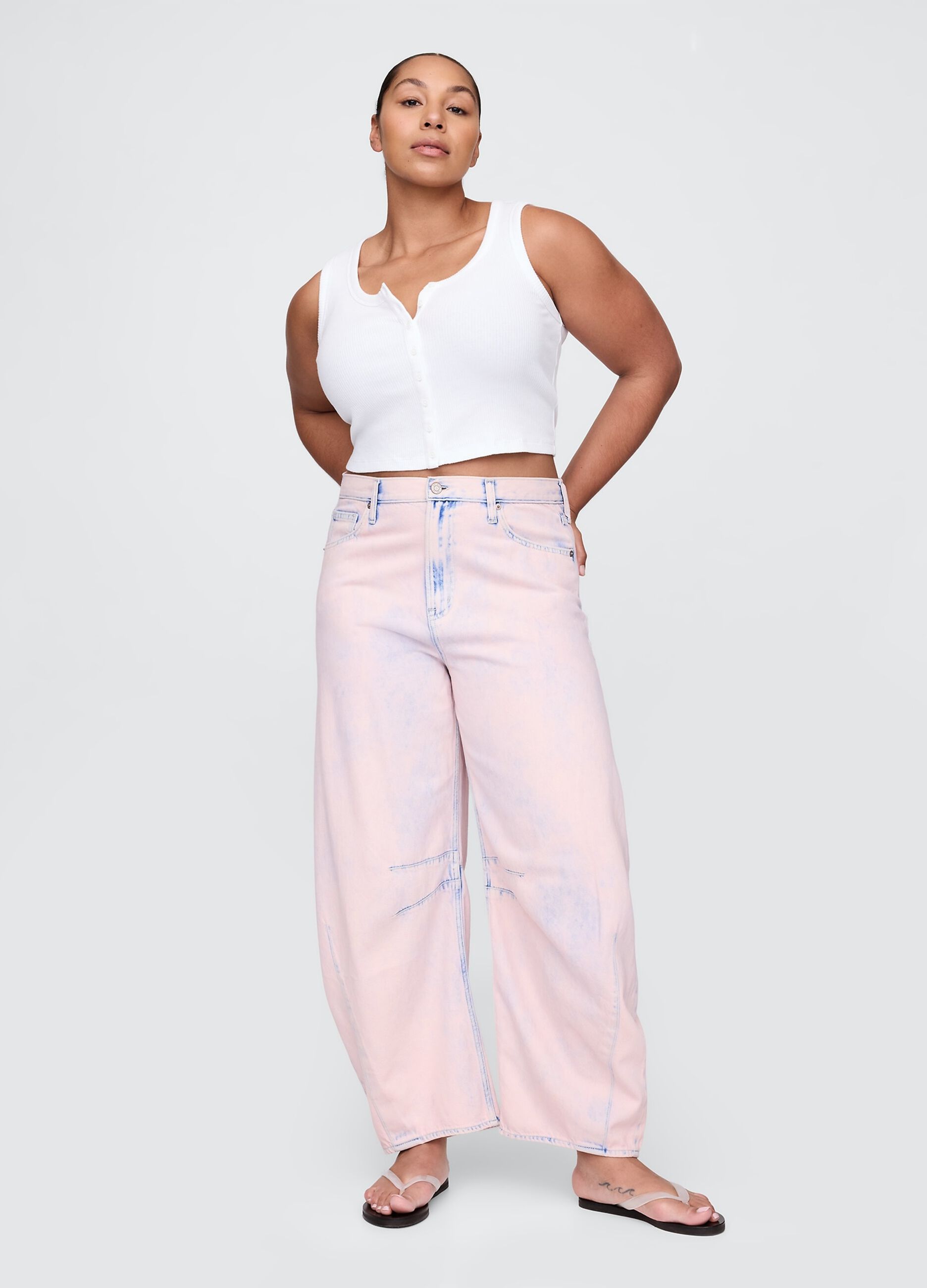 Pantaloni larghi rosa sfumato effetto denim_4