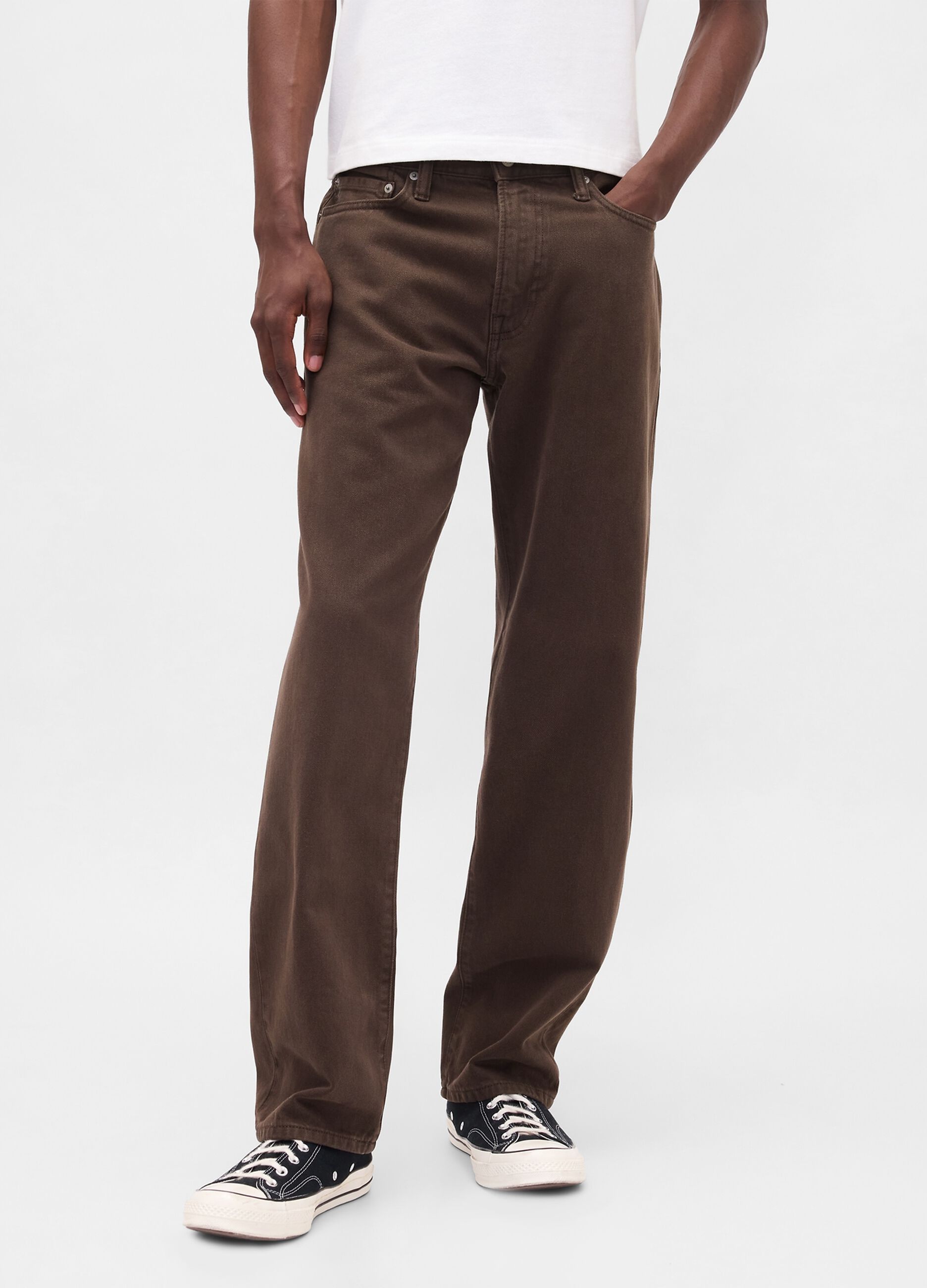 Pantaloni dritti in denim marrone_1