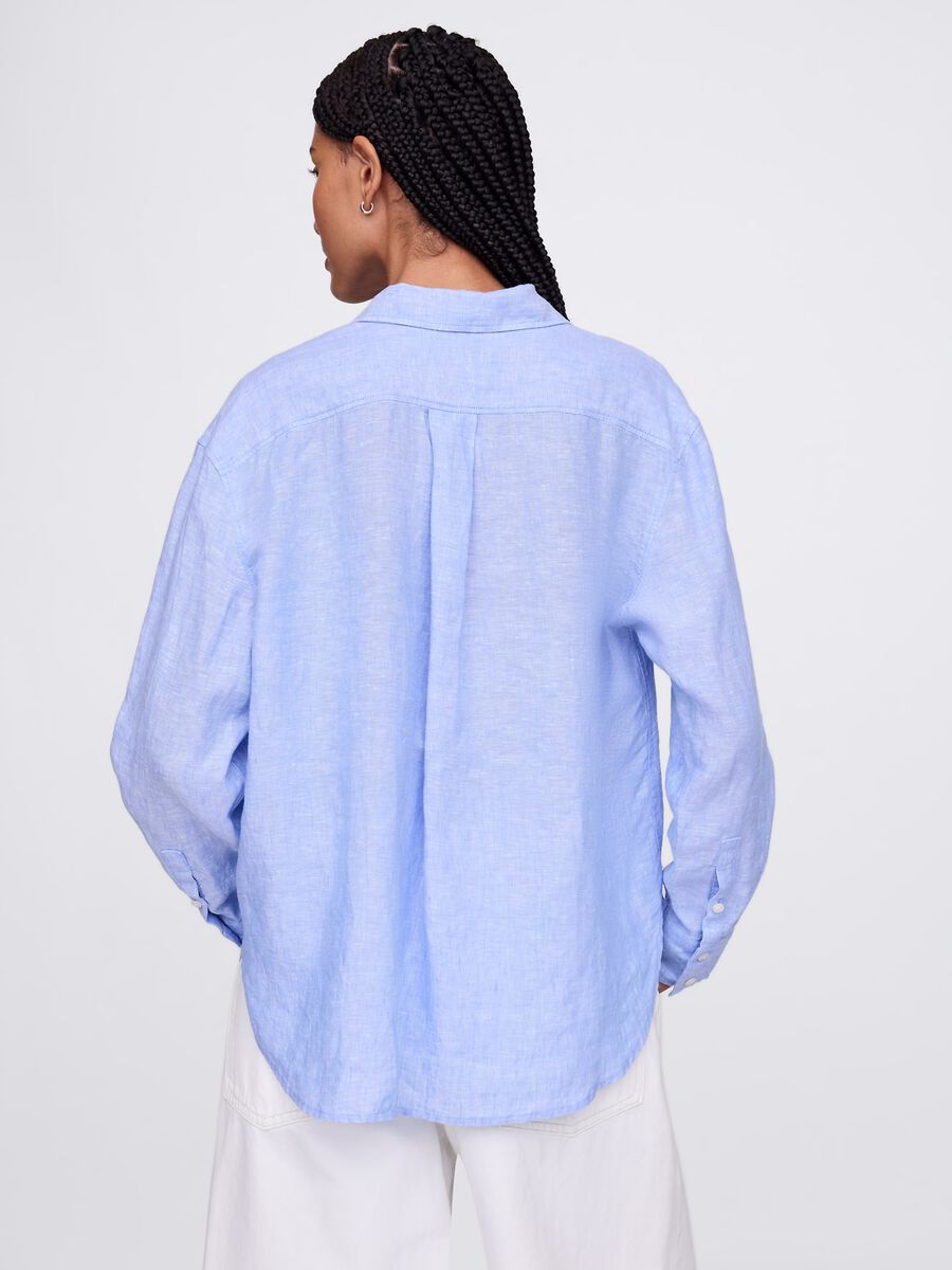 Camicia lunga azzurra in lino Donna_2